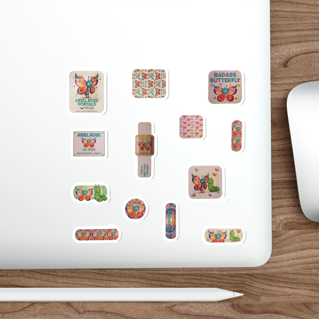 Butterfly Vintage Die-Cut Sticker Pack — 'Badass Butterfly' & Retro Waterproof Outdoor Portal Designs