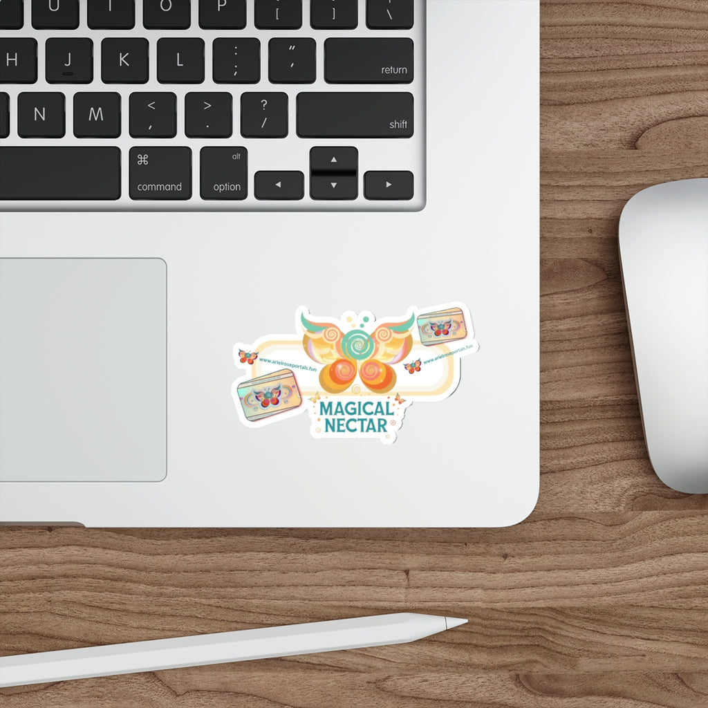 Magical Nectar Die-Cut Sticker — Colorful Butterfly & Honeycomb Design