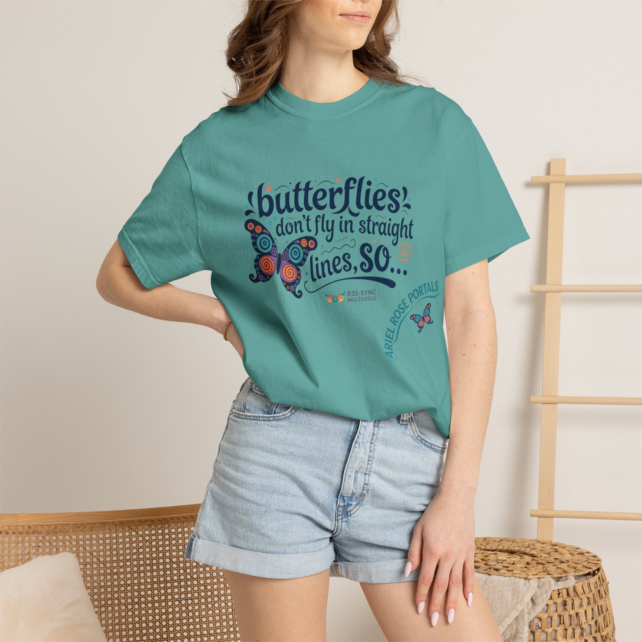 Butterflies Don’t Fly in Straight Lines T-Shirt — Whimsical Butterfly Graphic Tee