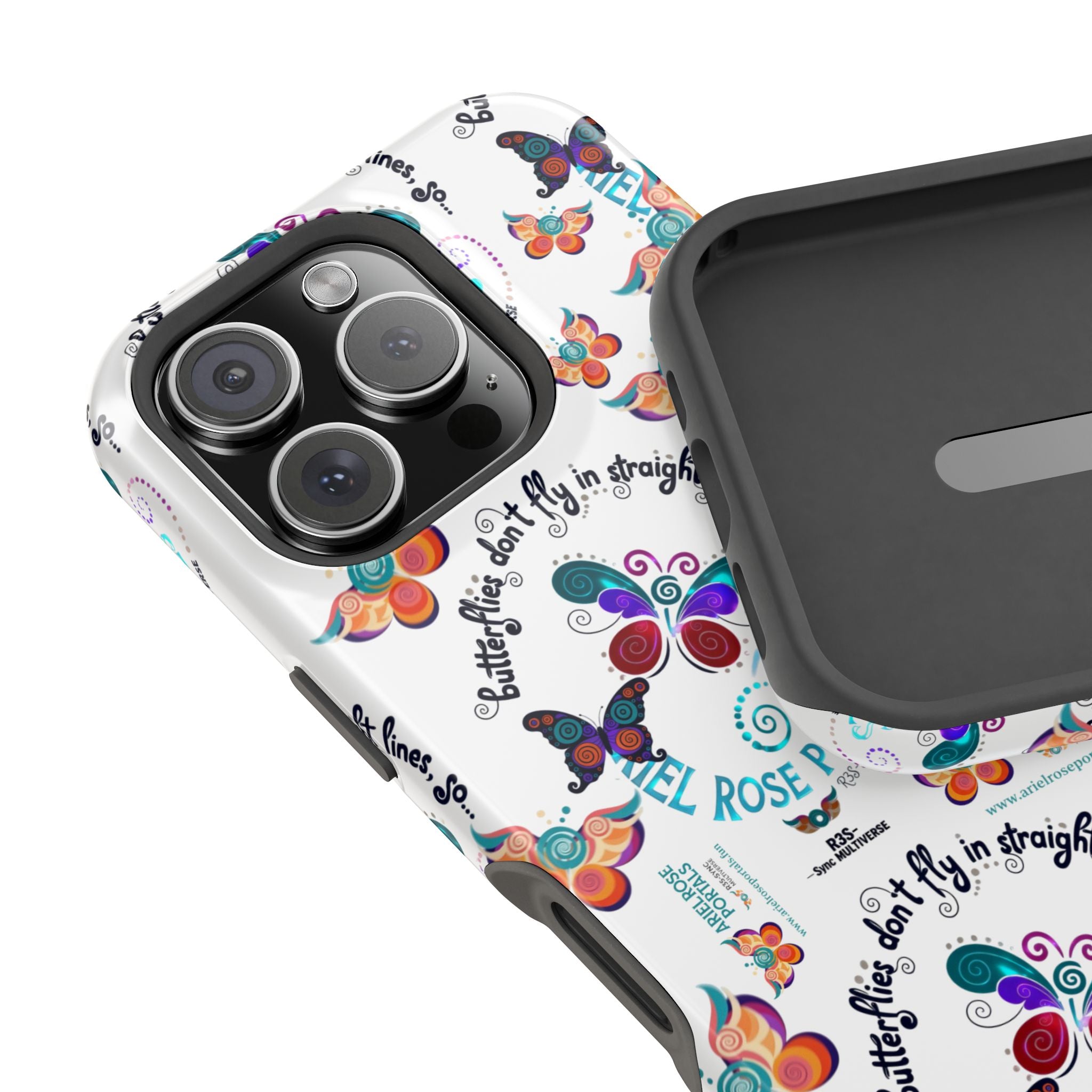 Butterfly Pattern Magnetic Phone Case — "How Butterflies Fly" Ariel Rose Portals Design