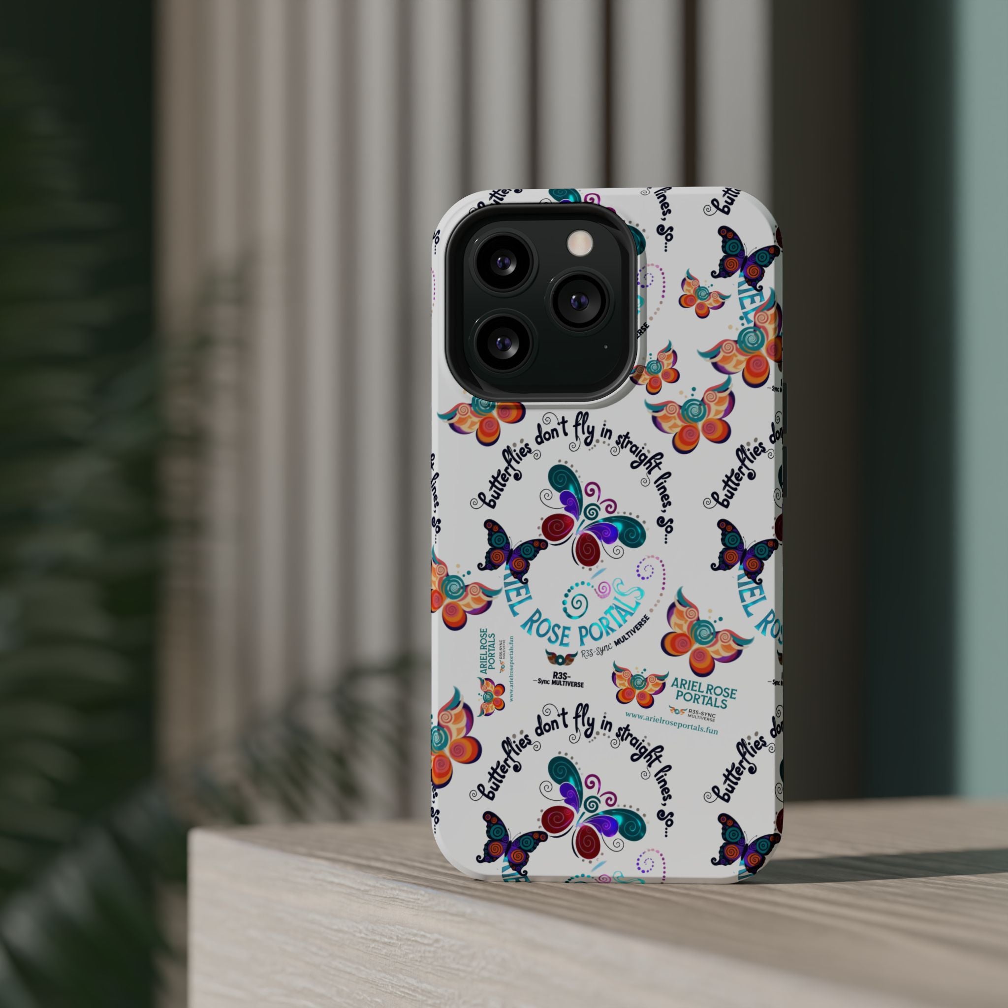 Butterfly Pattern Magnetic Phone Case — "How Butterflies Fly" Ariel Rose Portals Design