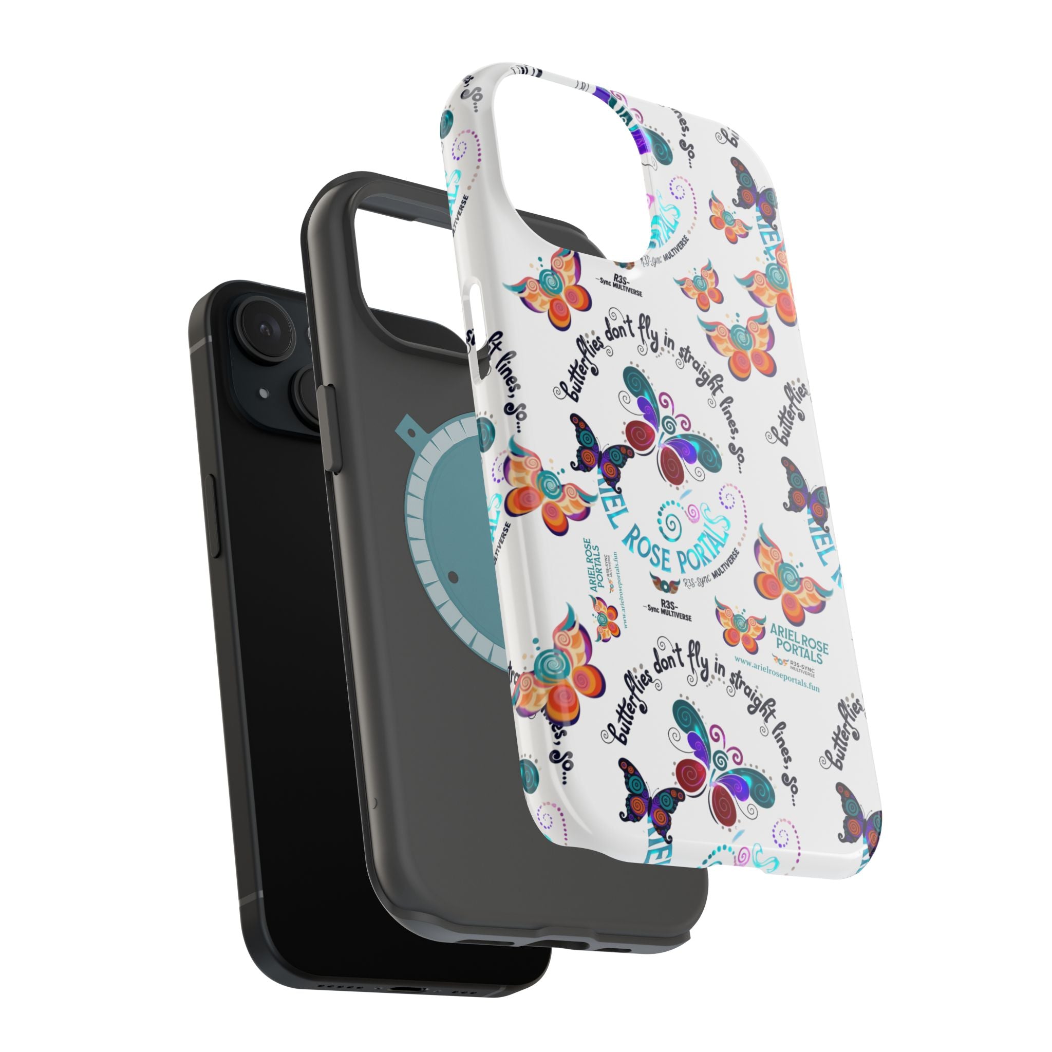 Butterfly Pattern Magnetic Phone Case — "How Butterflies Fly" Ariel Rose Portals Design