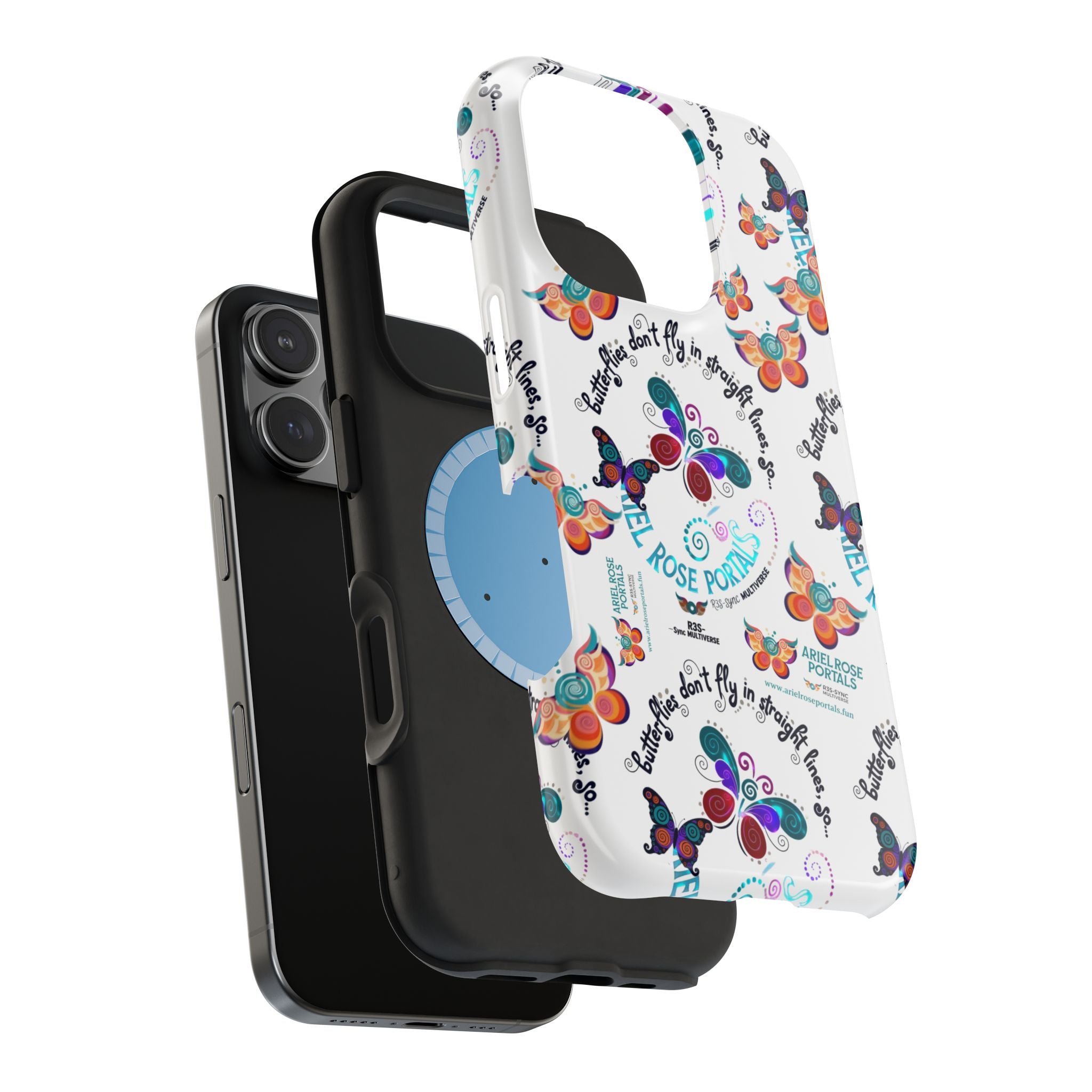 Butterfly Pattern Magnetic Phone Case — "How Butterflies Fly" Ariel Rose Portals Design