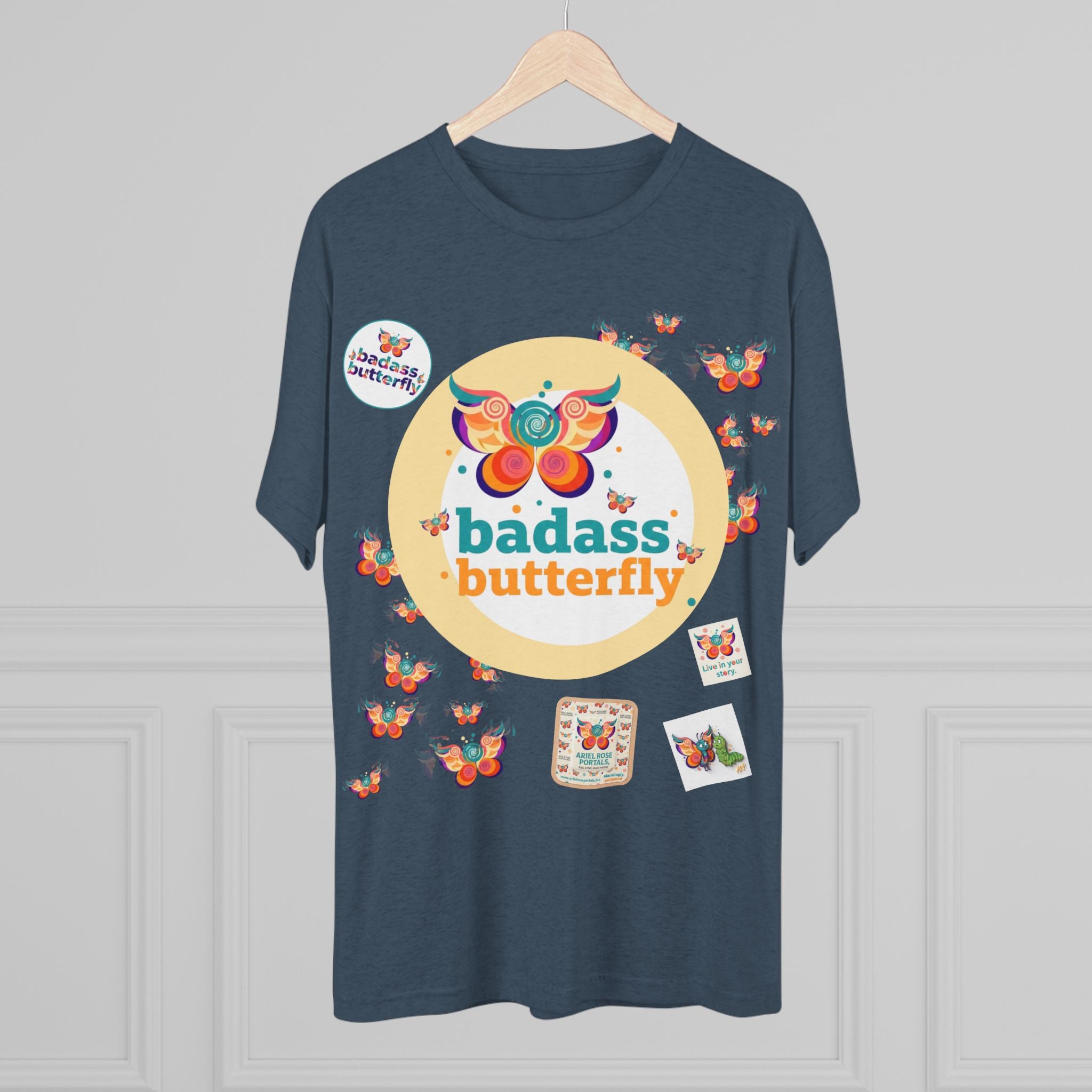 Badass Butterfly Vintage TriBlend Sticker Tee T-Shirt — Colorful Empowerment Graphic Tee
