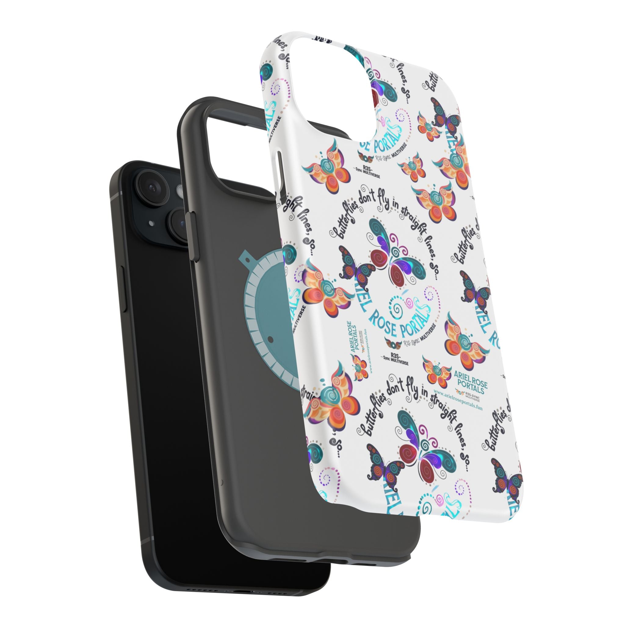 Butterfly Pattern Magnetic Phone Case — "How Butterflies Fly" Ariel Rose Portals Design