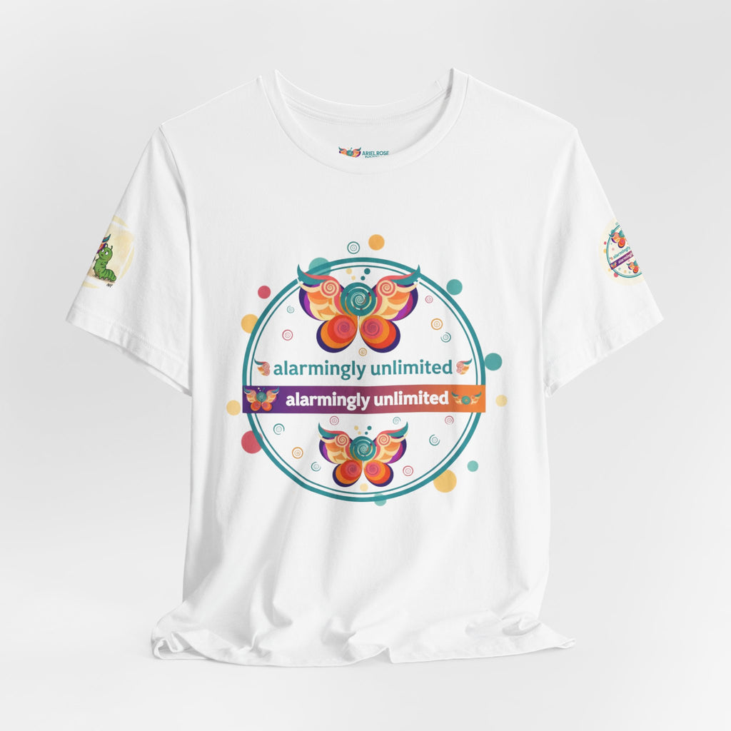 Butterfly & Caterpillar Tee — "alarmingly unlimited" Colorful Graphic T-Shirt