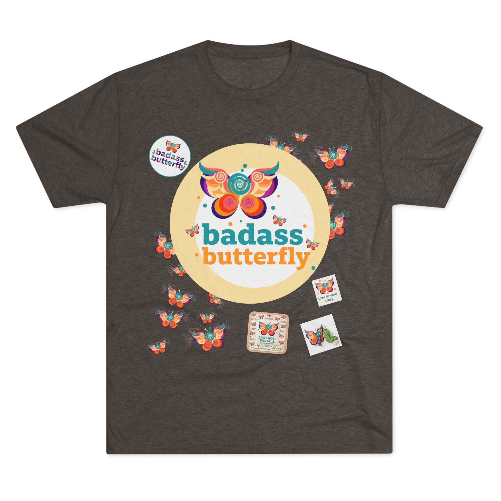T-shirt "Badass Butterfly Vintage TriBlend Sticker" — Maglietta colorata con grafica "Empowerment"