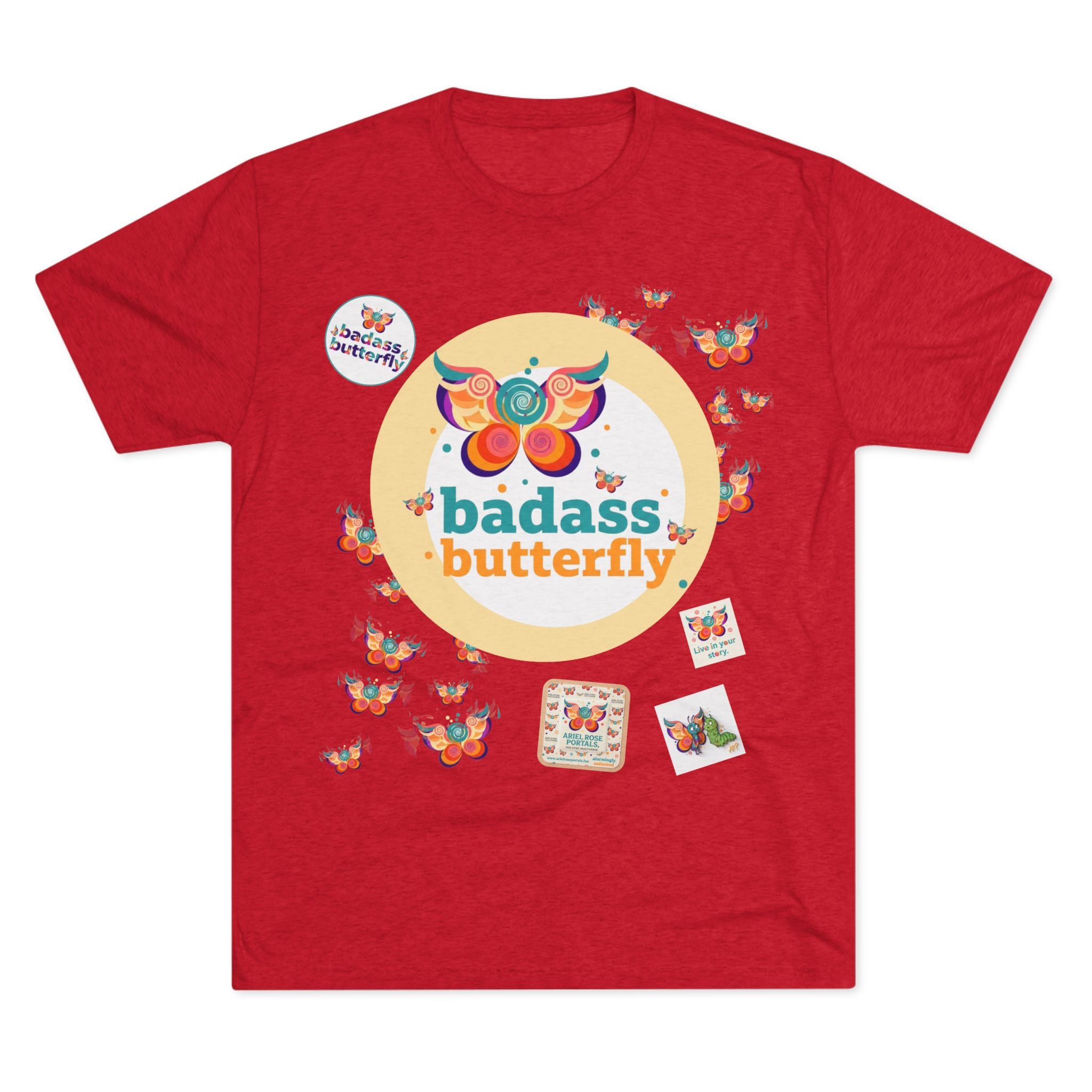 T-shirt "Badass Butterfly Vintage TriBlend Sticker" — Maglietta colorata con grafica "Empowerment"