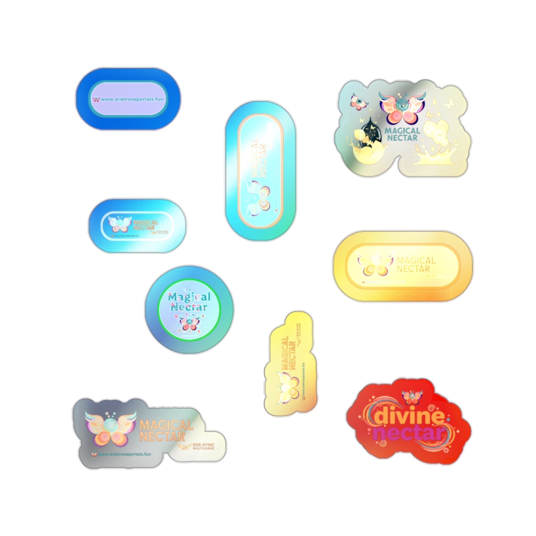 Adesivo fustellato olografico — 'Magical Divine Nectar Ariel Rose Portals' Vinile iridescente impermeabile per esterni