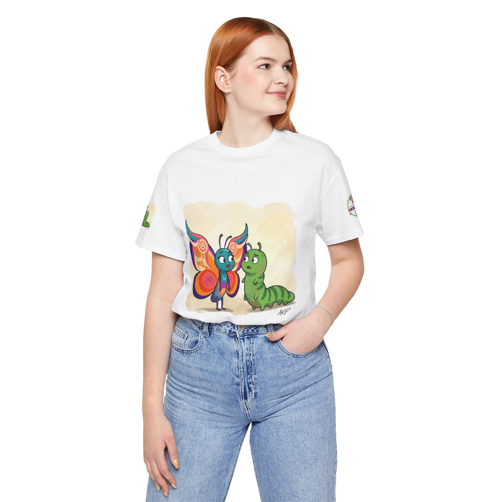 Alarmingly Unlimited Butterfly Tee — Playful Caterpillar & Butterfly Cartoon T-Shirt