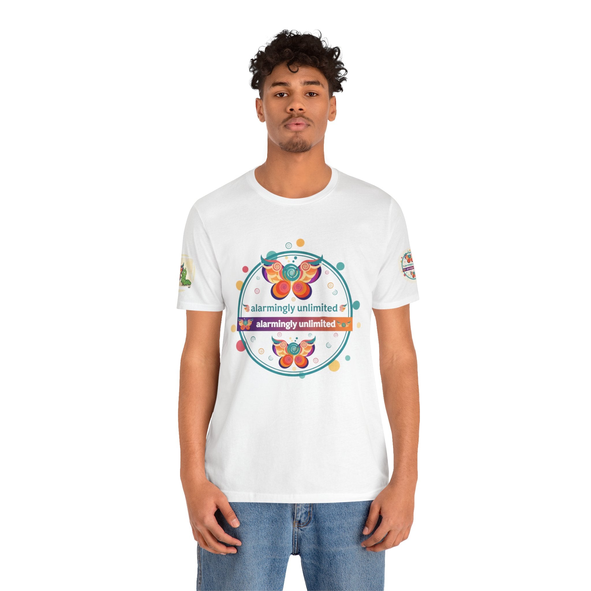 Butterfly & Caterpillar Tee — "alarmingly unlimited" Colorful Graphic T-Shirt