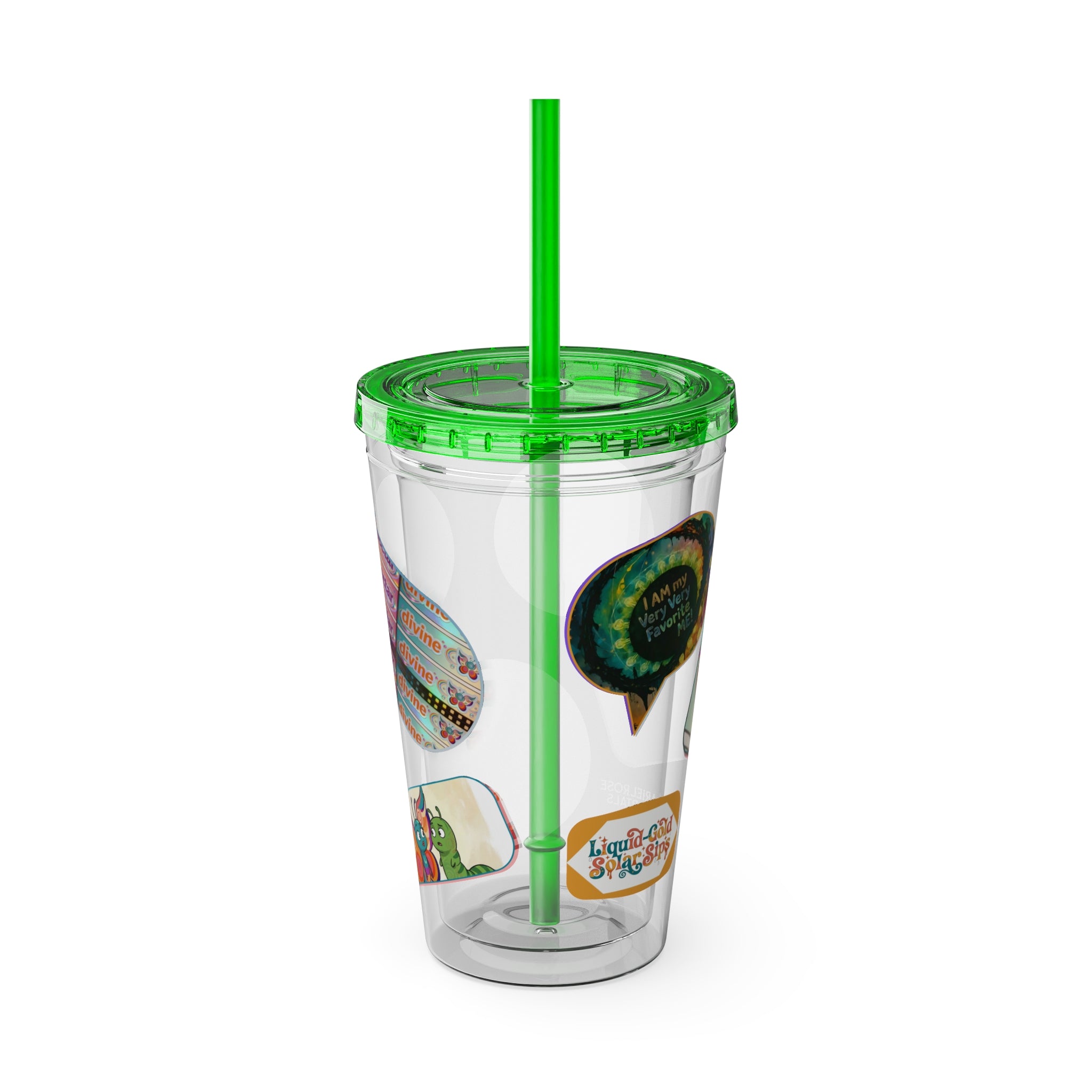 16 oz Sunsplash Tumbler with Straw — Retro Butterfly Sticker Design