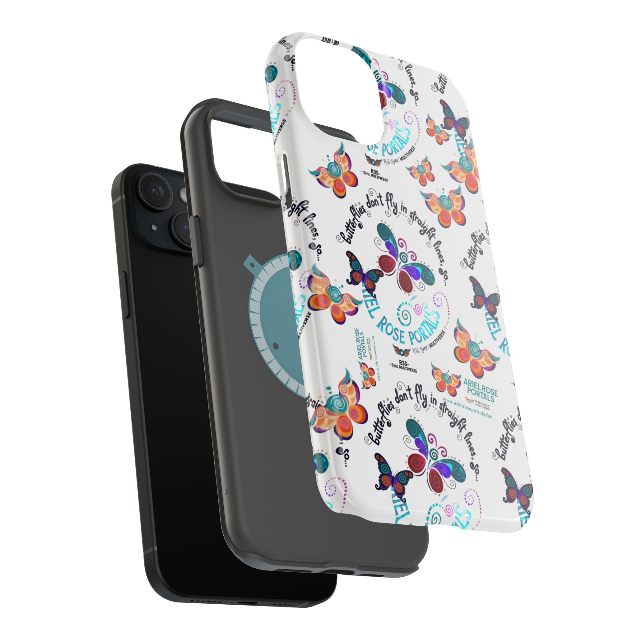 Butterfly Pattern Magnetic Phone Case — "How Butterflies Fly" Ariel Rose Portals Design