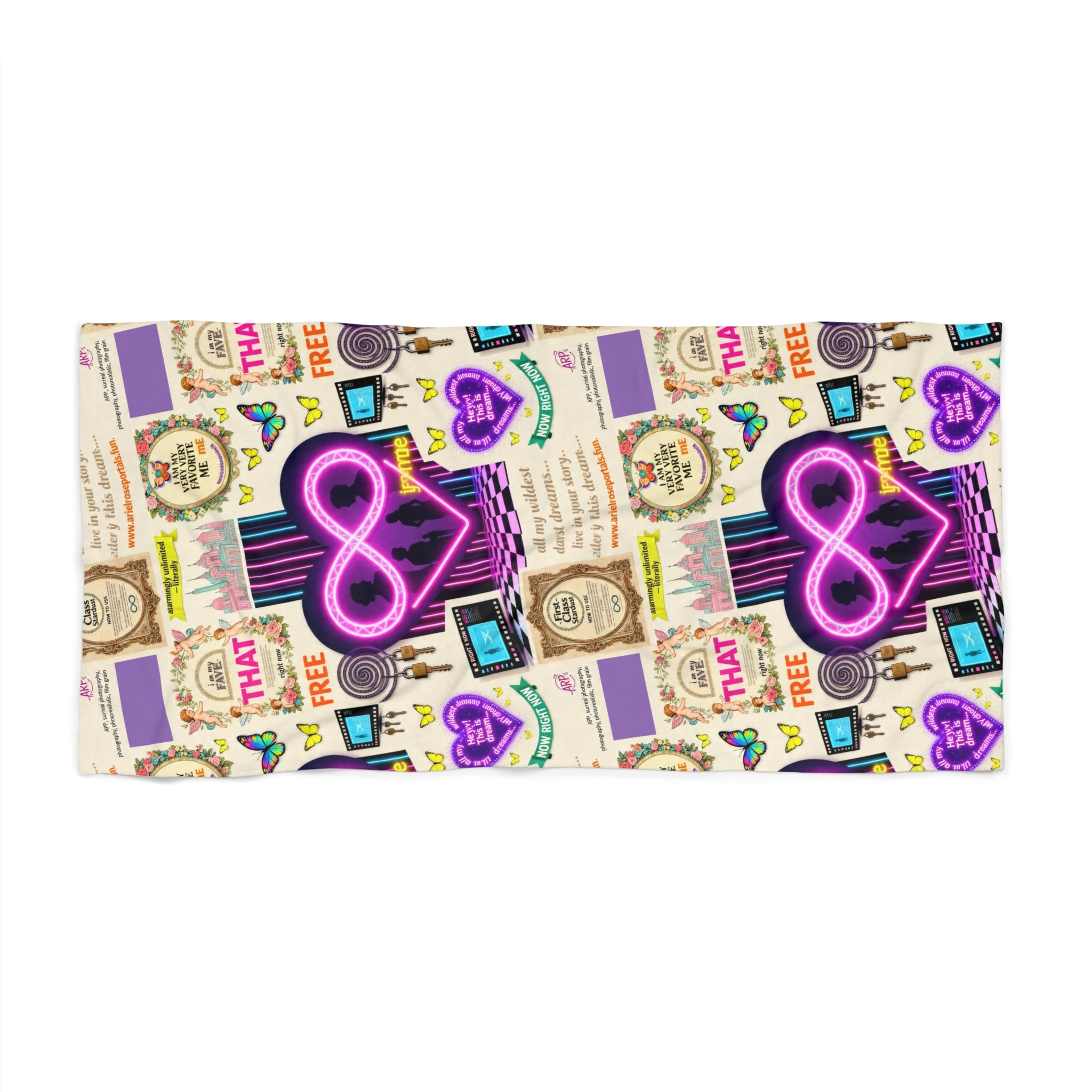 Neon Infinity Beach Towel — Retro Pop Collage Design