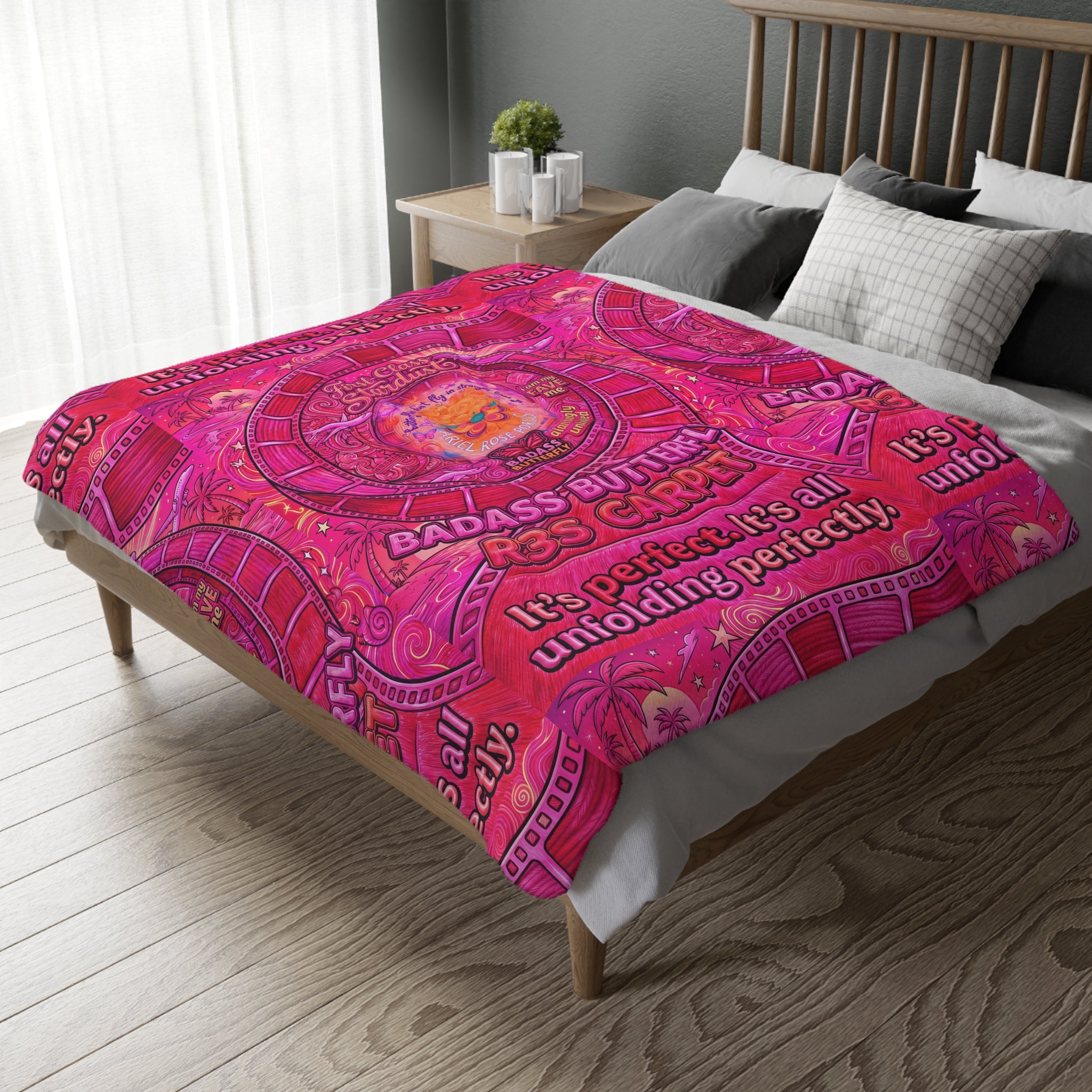 Badass Butterfly R3s-Carpet Pink Velveteen Blanket — "It's perfect. It's all unfolding perfectly."