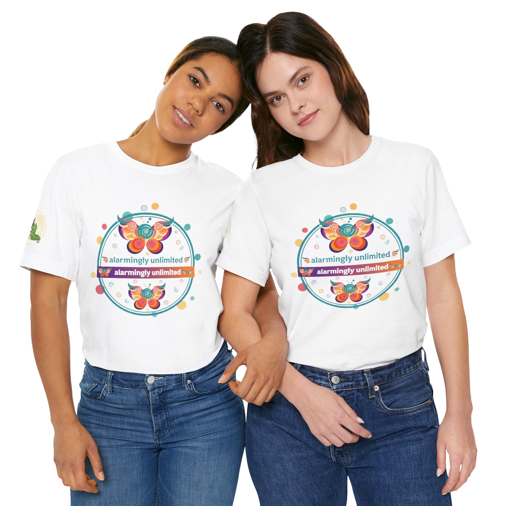 Butterfly & Caterpillar Tee — "alarmingly unlimited" Colorful Graphic T-Shirt