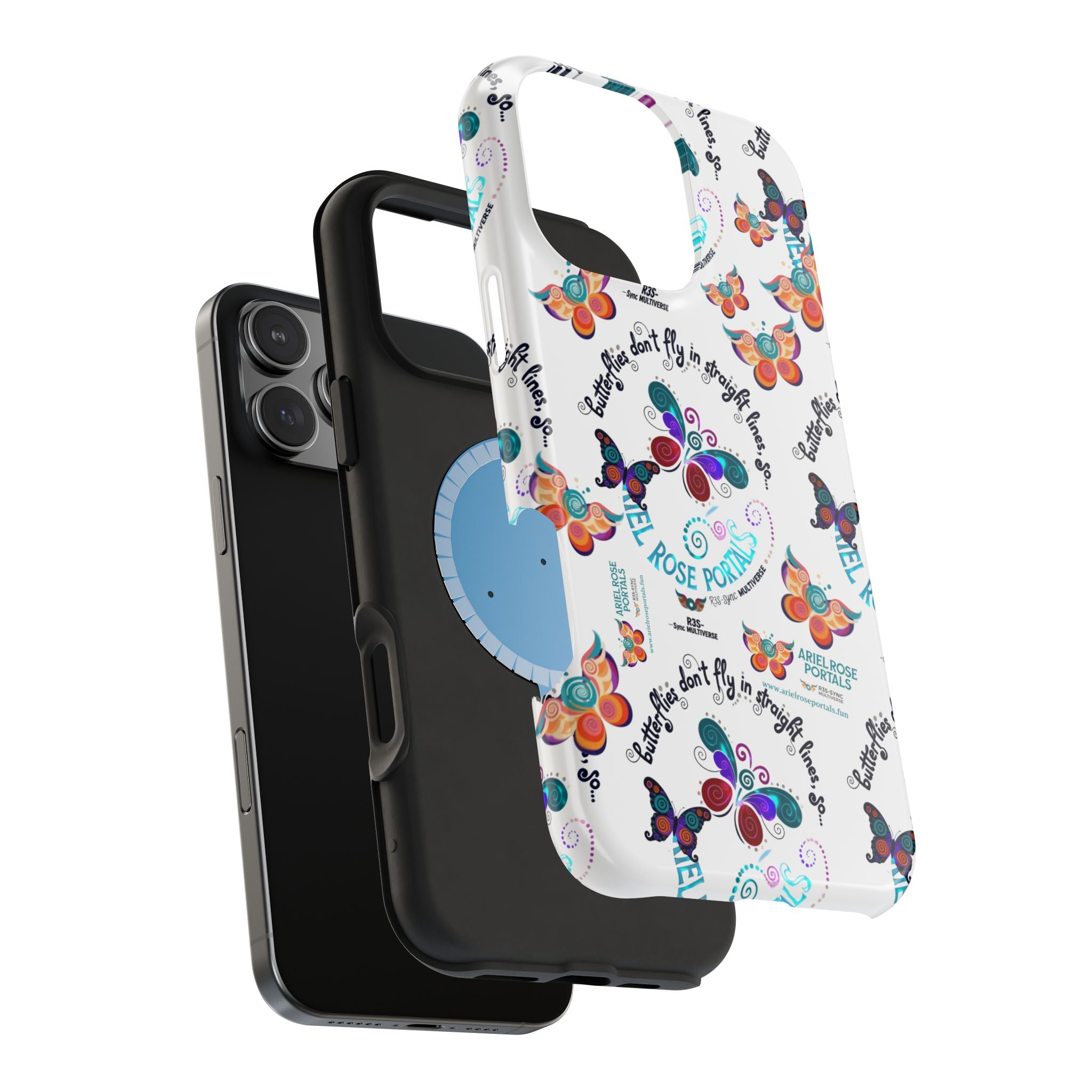 Butterfly Pattern Magnetic Phone Case — "How Butterflies Fly" Ariel Rose Portals Design