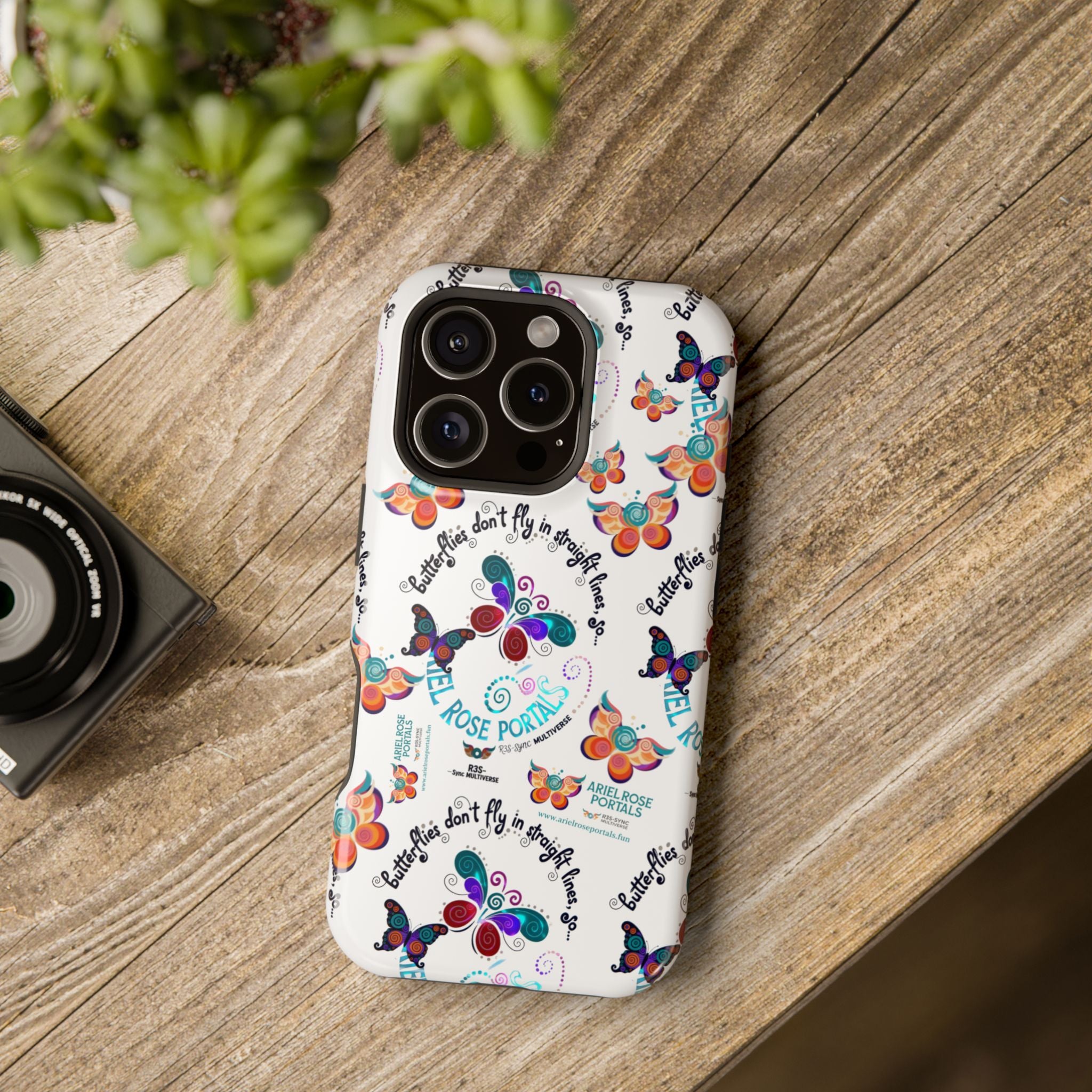 Butterfly Pattern Magnetic Phone Case — "How Butterflies Fly" Ariel Rose Portals Design