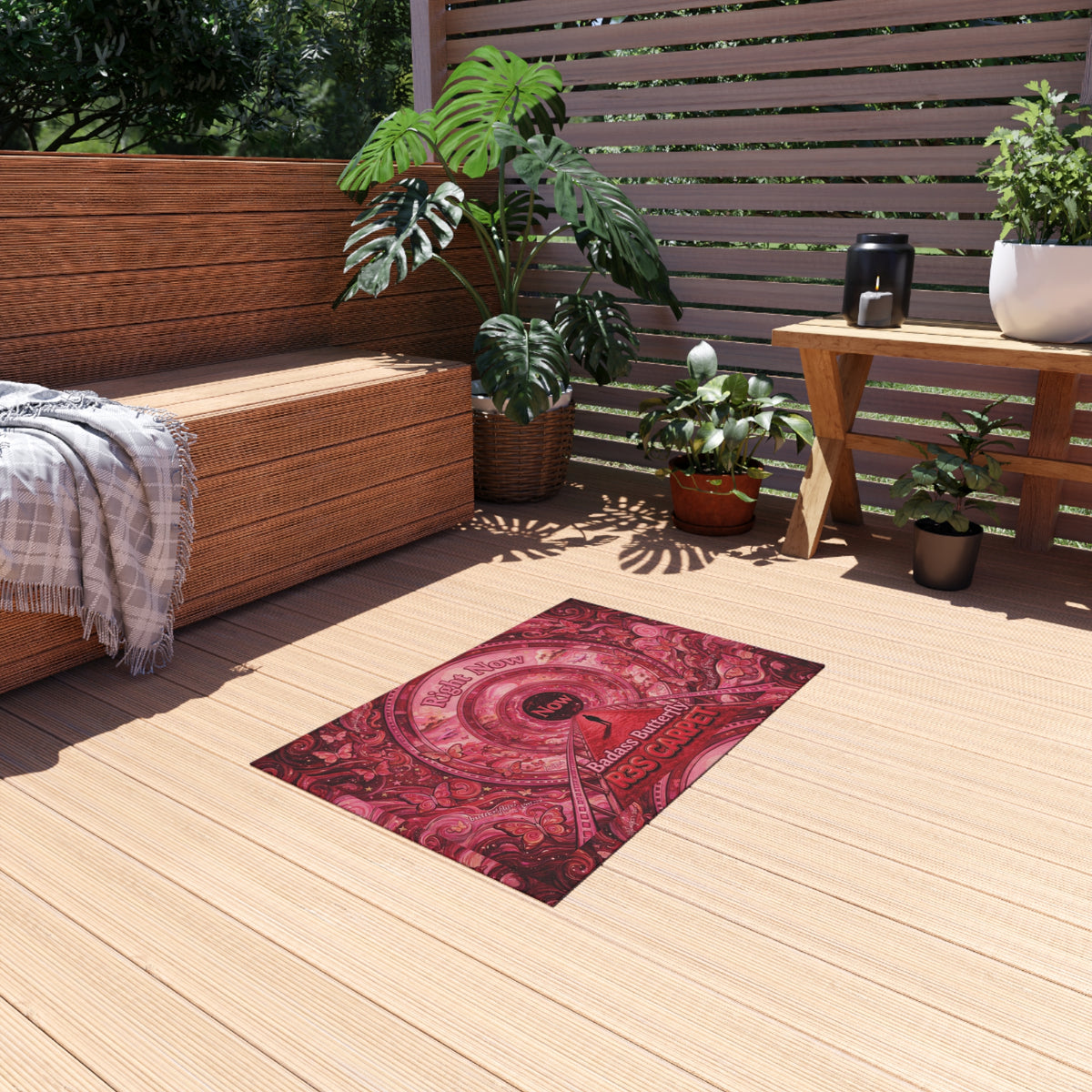 Badass Butterfly 'Right Now' R3S-Carpet Outdoor Rug — Red Boho Decorative Patio Mat