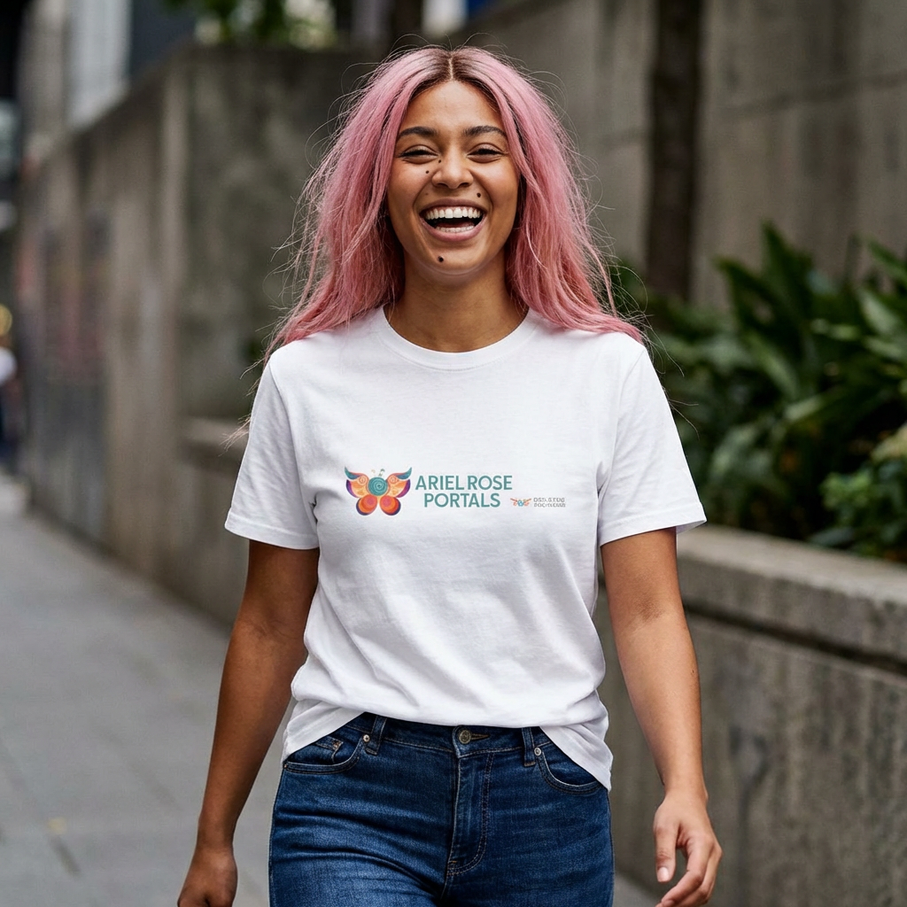 T-Shirt con graffetta a farfalla Portal — Maglietta con logo Ariel Rose Portals