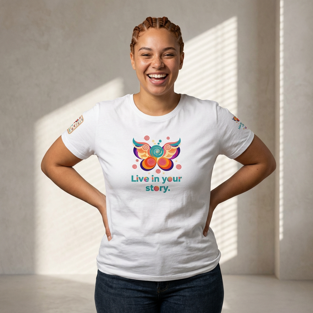 Live in Your Story Women's Tee — Colorful Butterfly Inspiration Shirt