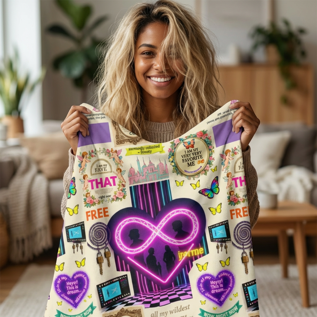 Neon Infinity Beach Towel — Retro Pop Collage Design