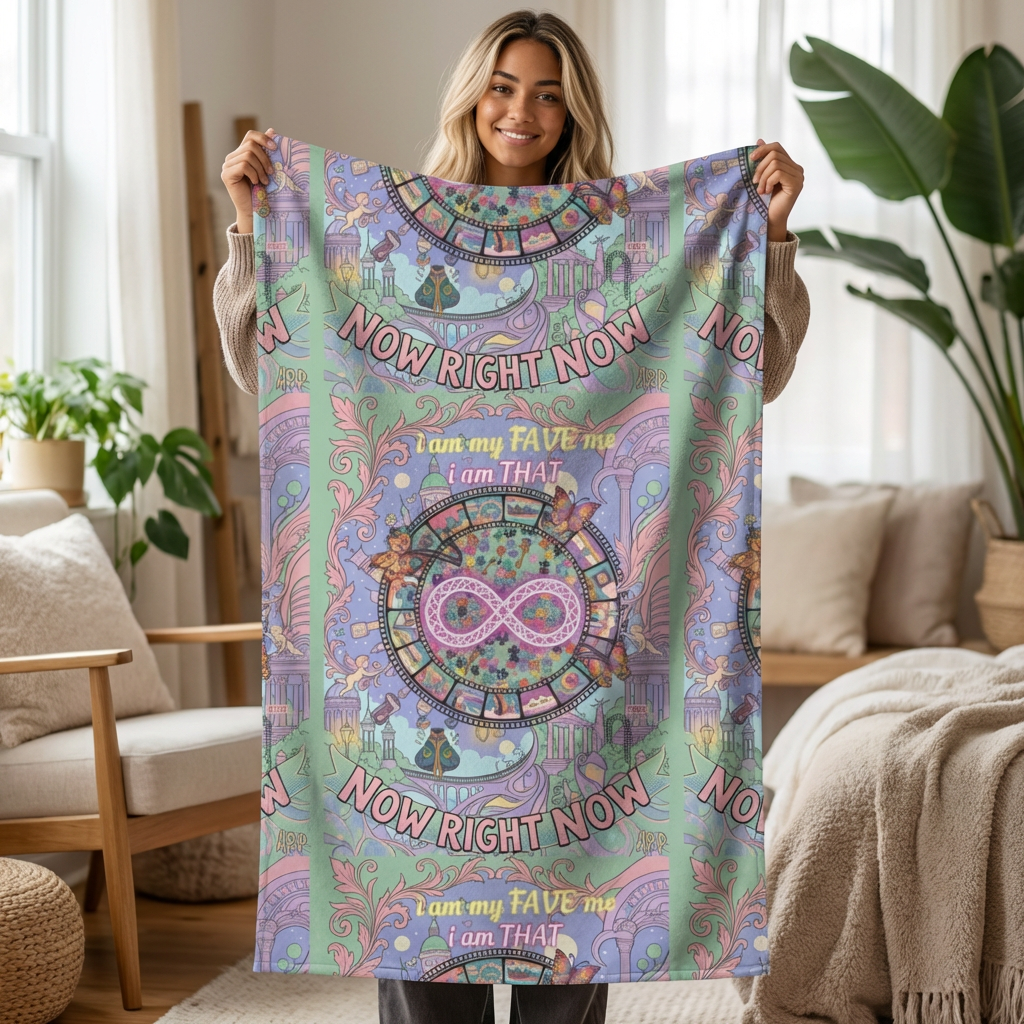 Inspirational Infinity Beach Towel — "Now Right Now" Pastel Mandala Design