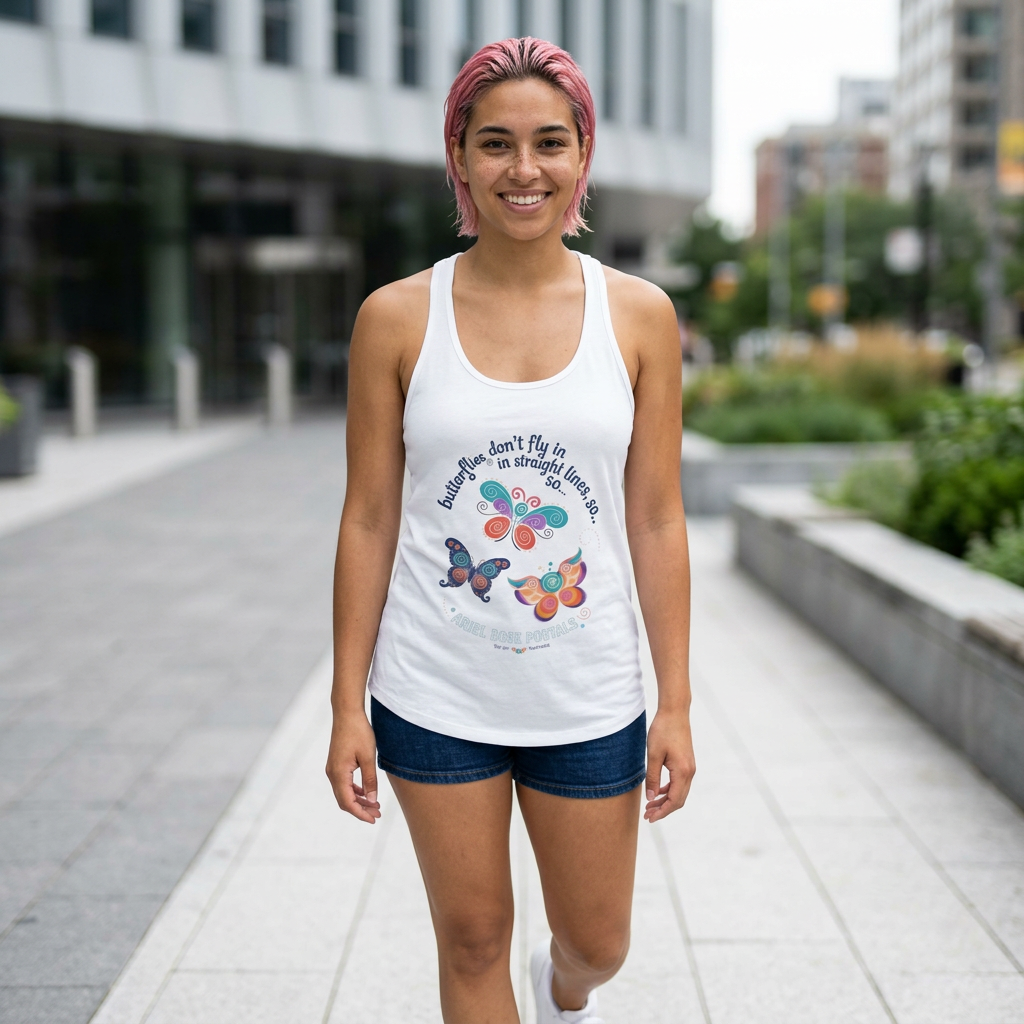Butterfly Flight Paths Racerback Tank — "Butterflies don't fly in straight lines" Womens Flowy Tank