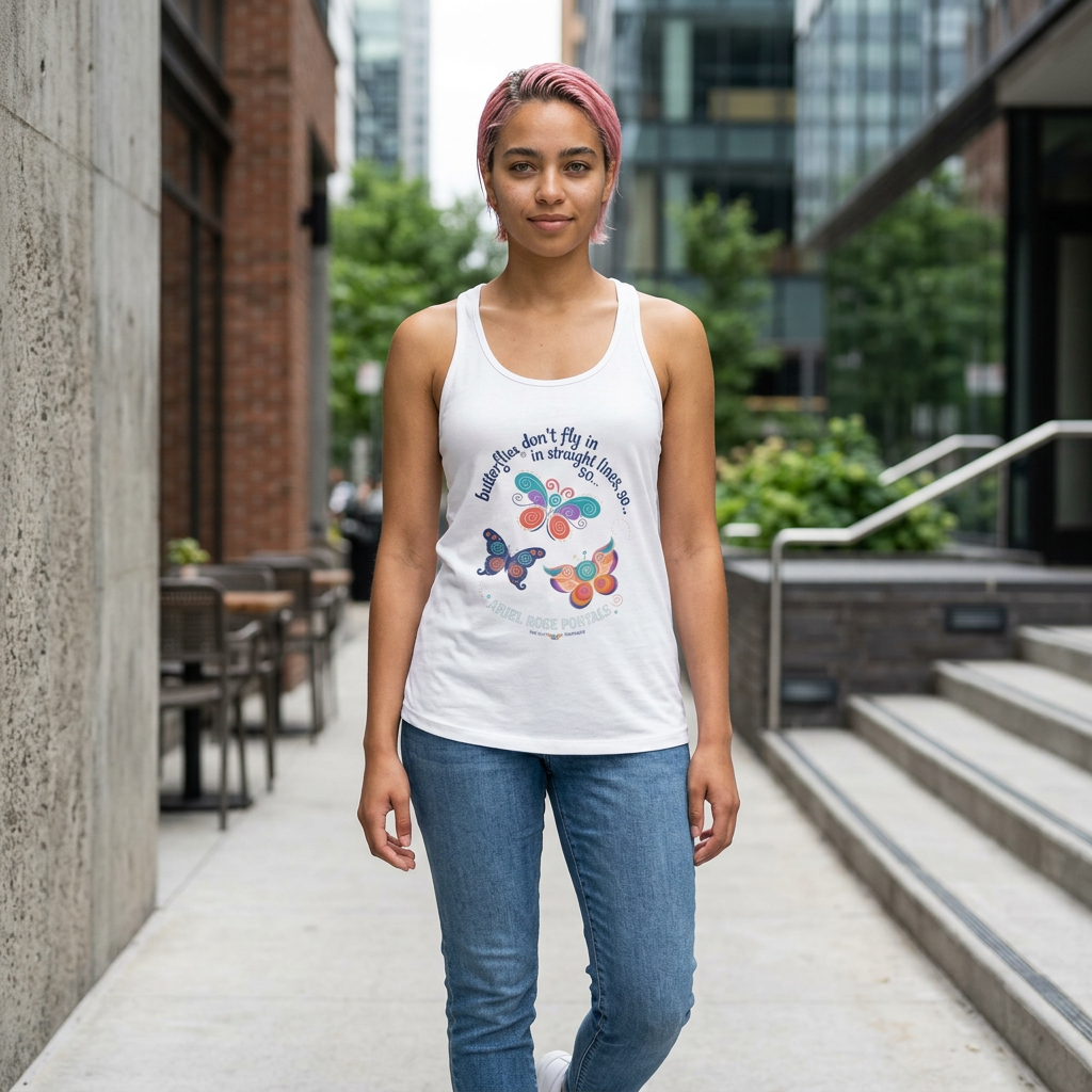 Butterfly Flight Paths Racerback Tank — "Butterflies don't fly in straight lines" Womens Flowy Tank