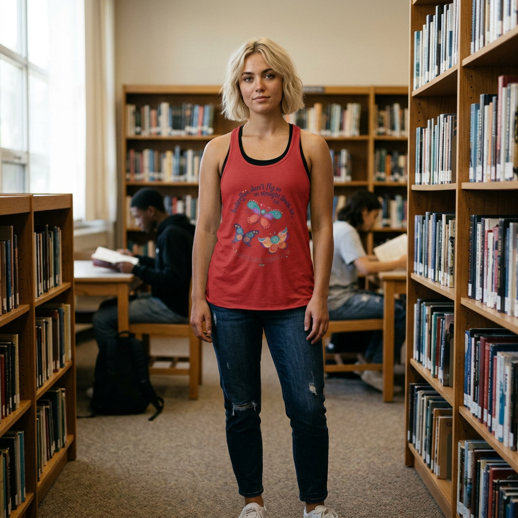 Butterfly Flight Paths Racerback Tank — "Butterflies don't fly in straight lines" Womens Flowy Tank
