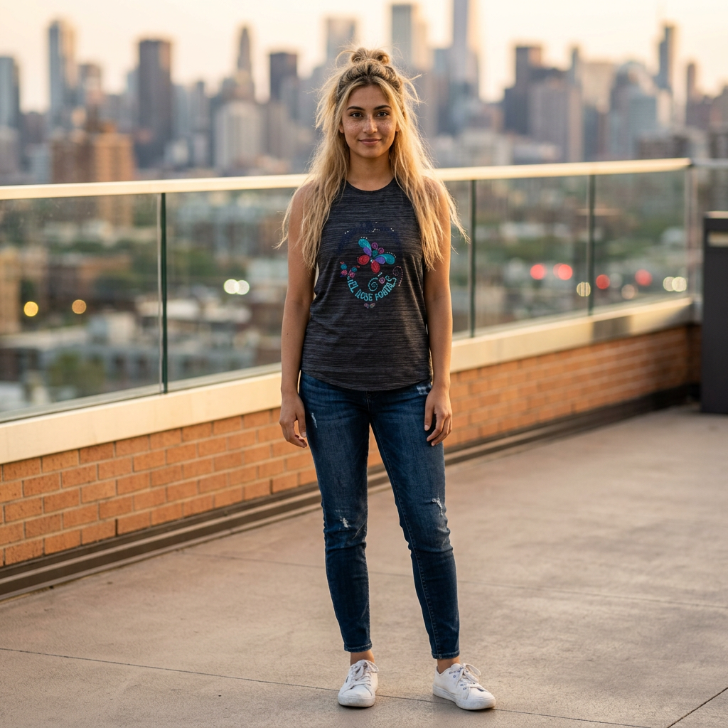 Butterfly Flight Path Flowy Tank - Women's Flowy Scoop Tank with "Feel Rose Poetry" Design