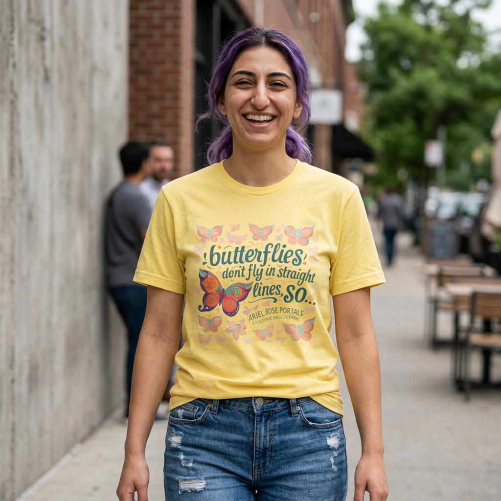 Butterflies Don't Fly In Straight Lines Tee — Inspirational Butterfly Quote T‑Shirt