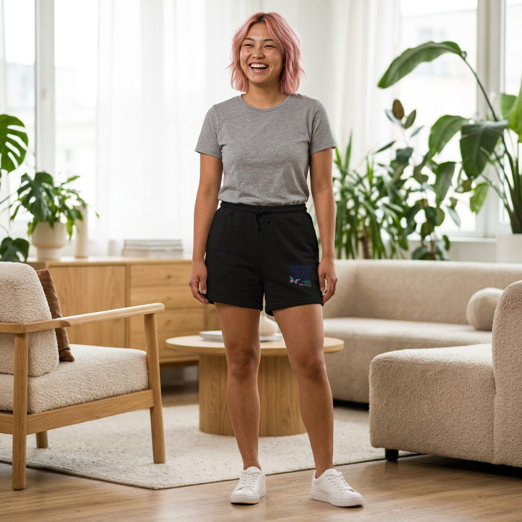 Soft Low-Key Sweatshorts with Subtle Neon Butterfly Quote Patch