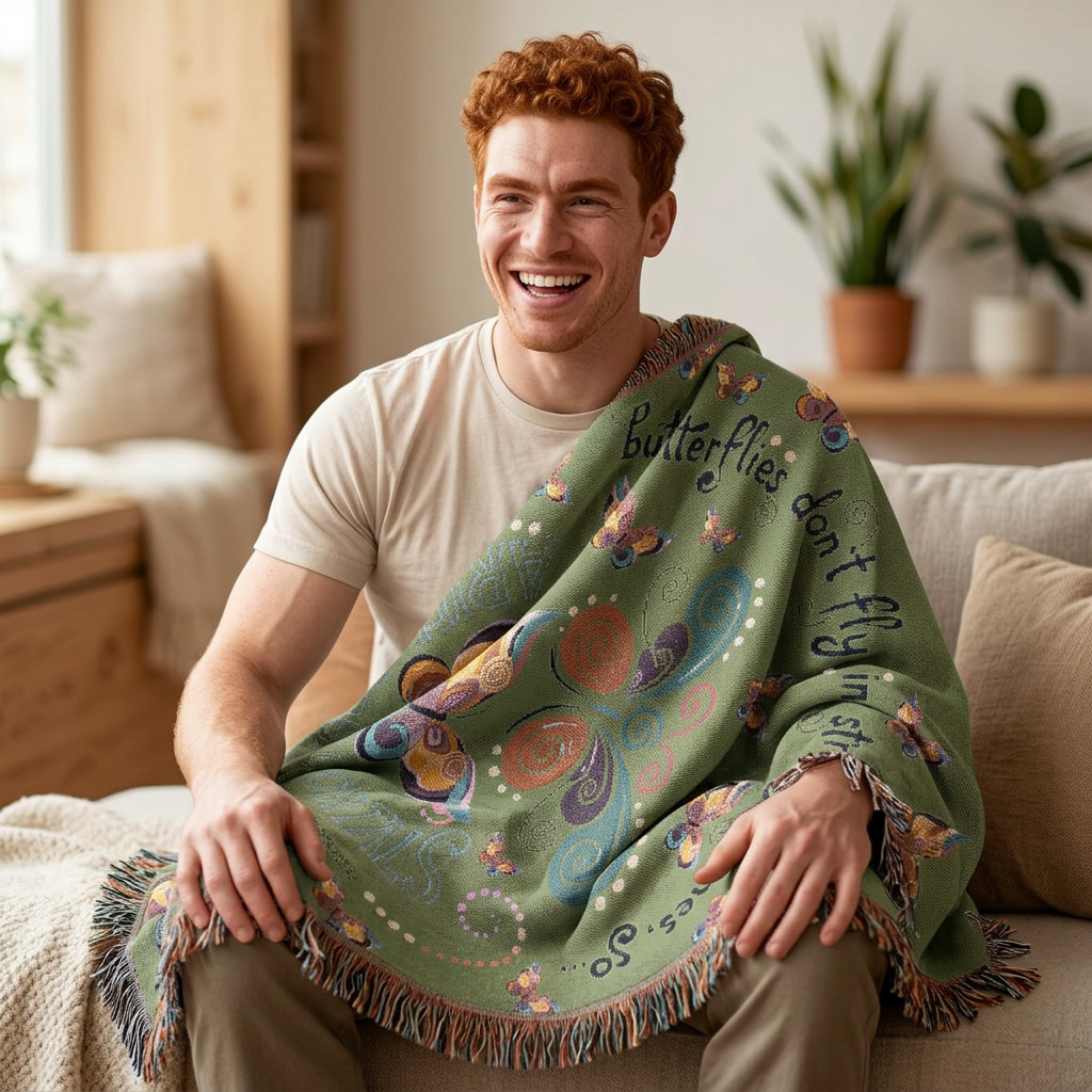 First Class Stardust Butterfly Woven Blanket — Throw for Living Room & Bedroom