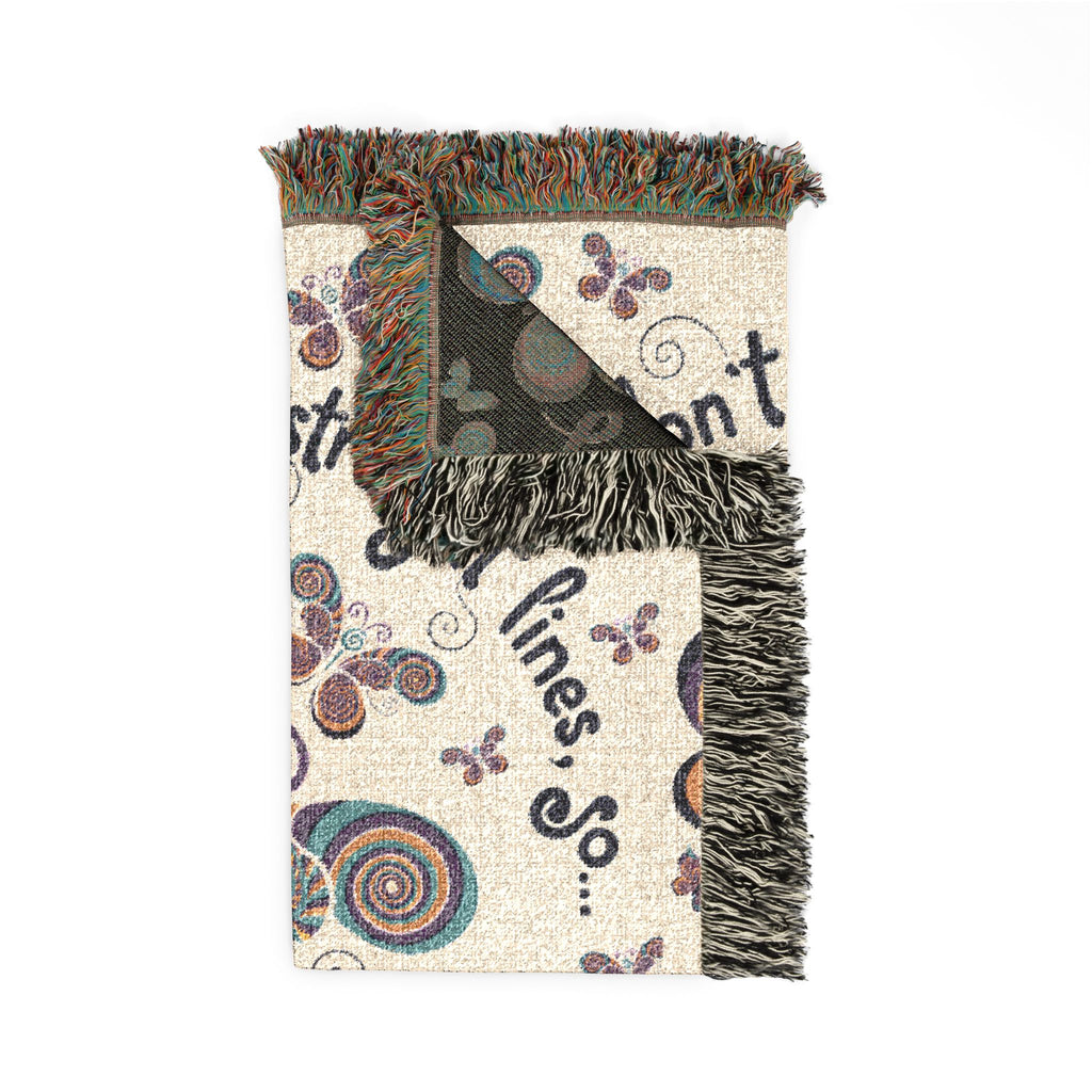 First Class Stardust Op Art Butterfly Woven Blanket — Earthtone Fringe Throw with Inspiring Script