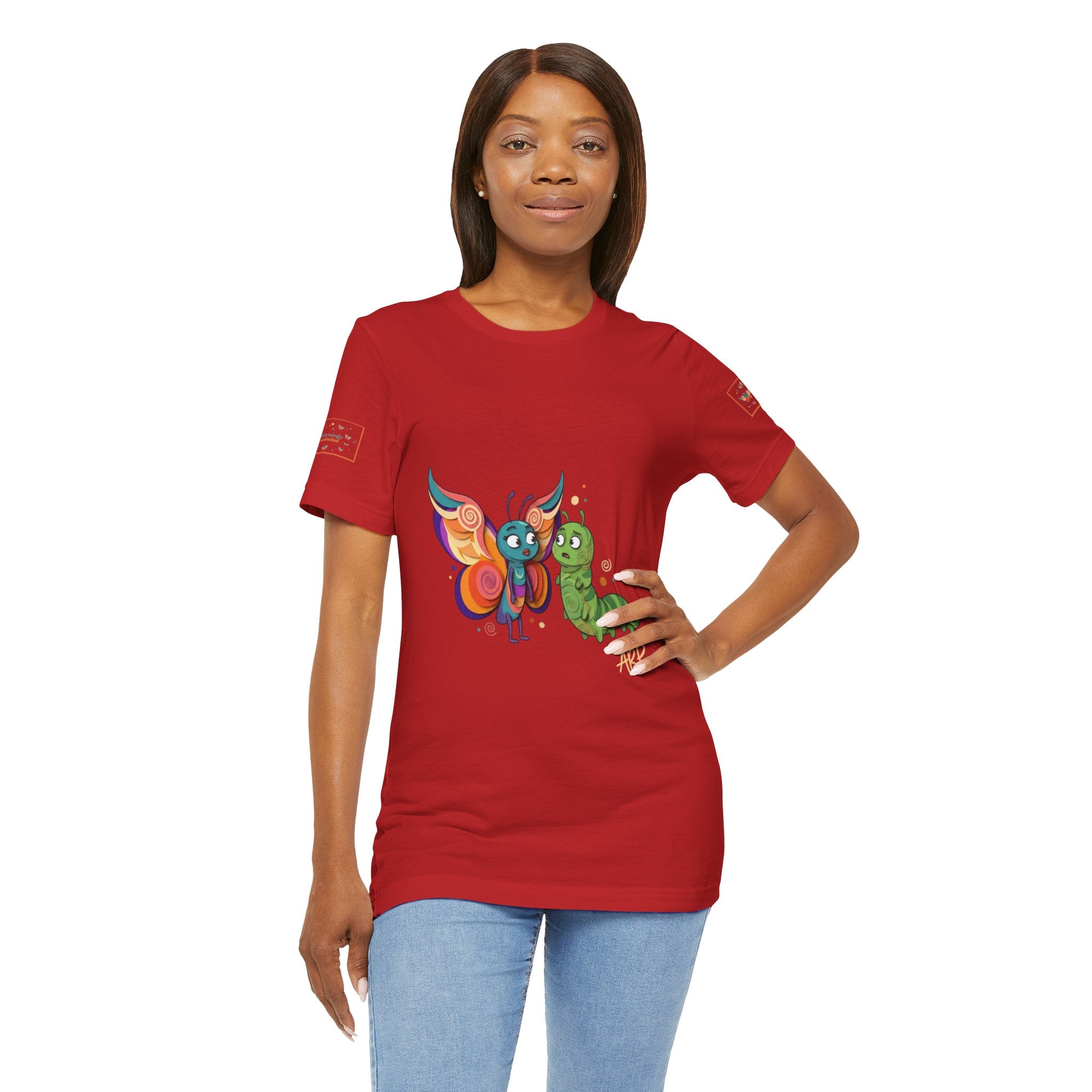 Allarmante T-Shirt Unlimited Tee Flip Variant — Maglietta Grafica Stravagante Farfalla e Bruco