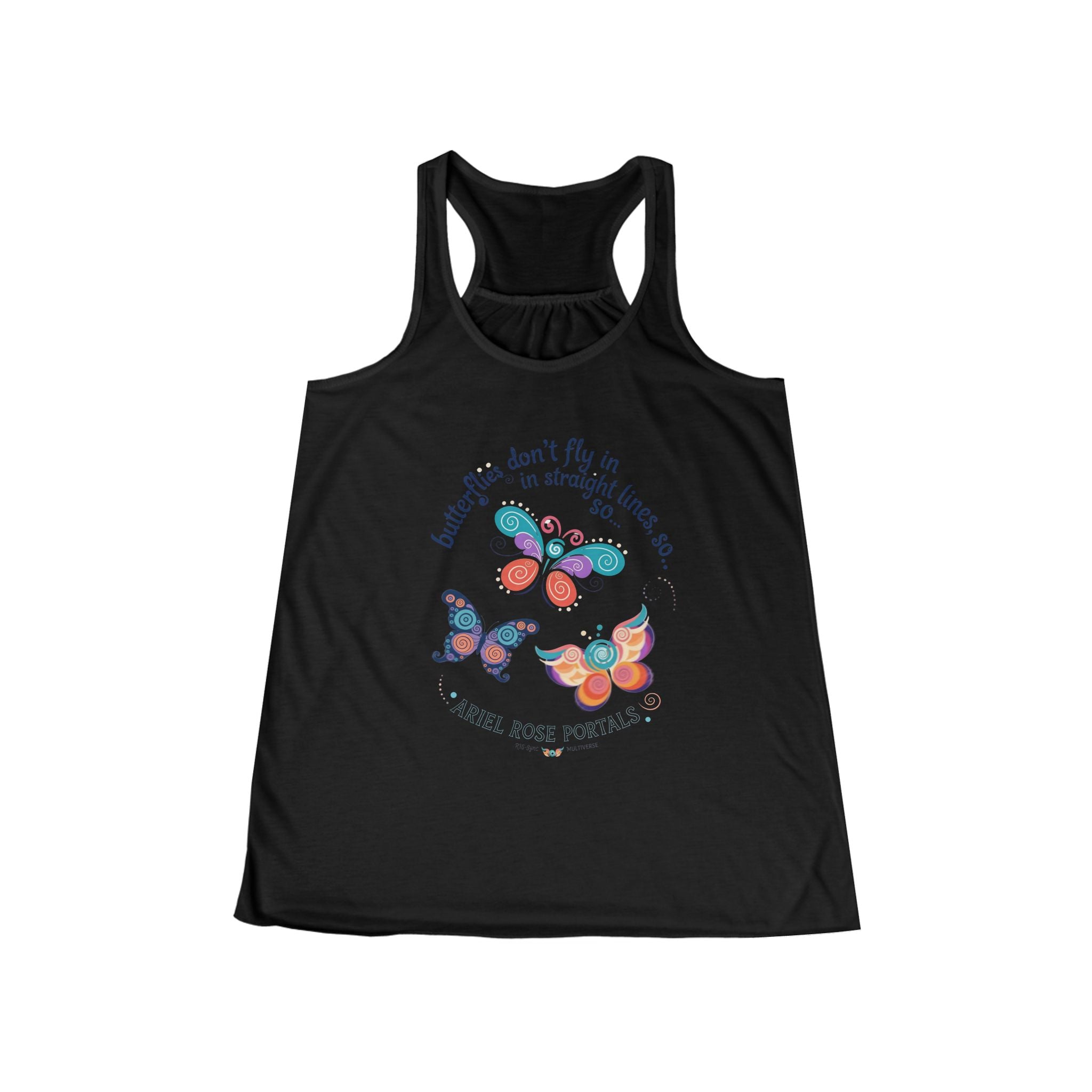 Butterfly Flight Paths Racerback Tank — "Butterflies don't fly in straight lines" Womens Flowy Tank