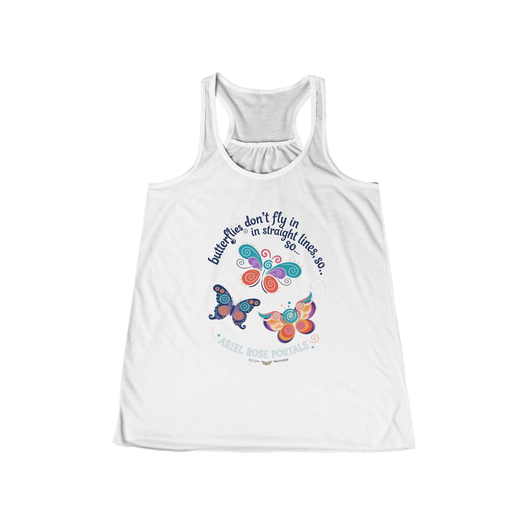 Butterfly Flight Paths Racerback Tank — "Butterflies don't fly in straight lines" Womens Flowy Tank
