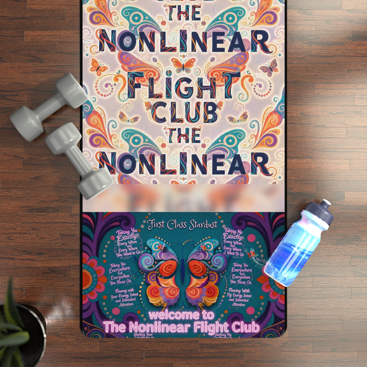 Nonlinear Flight Club Soft Rubber Yoga Mat – Psychedelic Butterfly Mandala Design