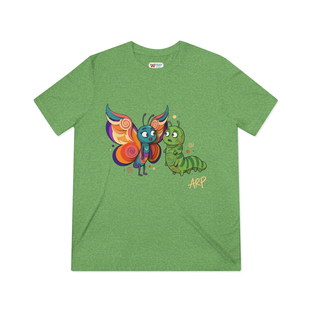 T-shirt Vintage Morbida TriBlend "Allarmantemente Illimitato Farfalla & Bruco" — Simpatica Maglietta Grafica Trasformazione