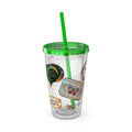 16 oz Sunsplash Tumbler with Straw — Retro Butterfly Sticker Design
