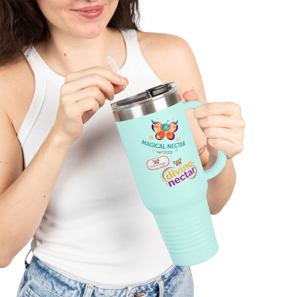 Bicchiere termico isolato Ariel Rose Portals da 1,2 litri — Tumbler 'Nettare Magico' con farfalla