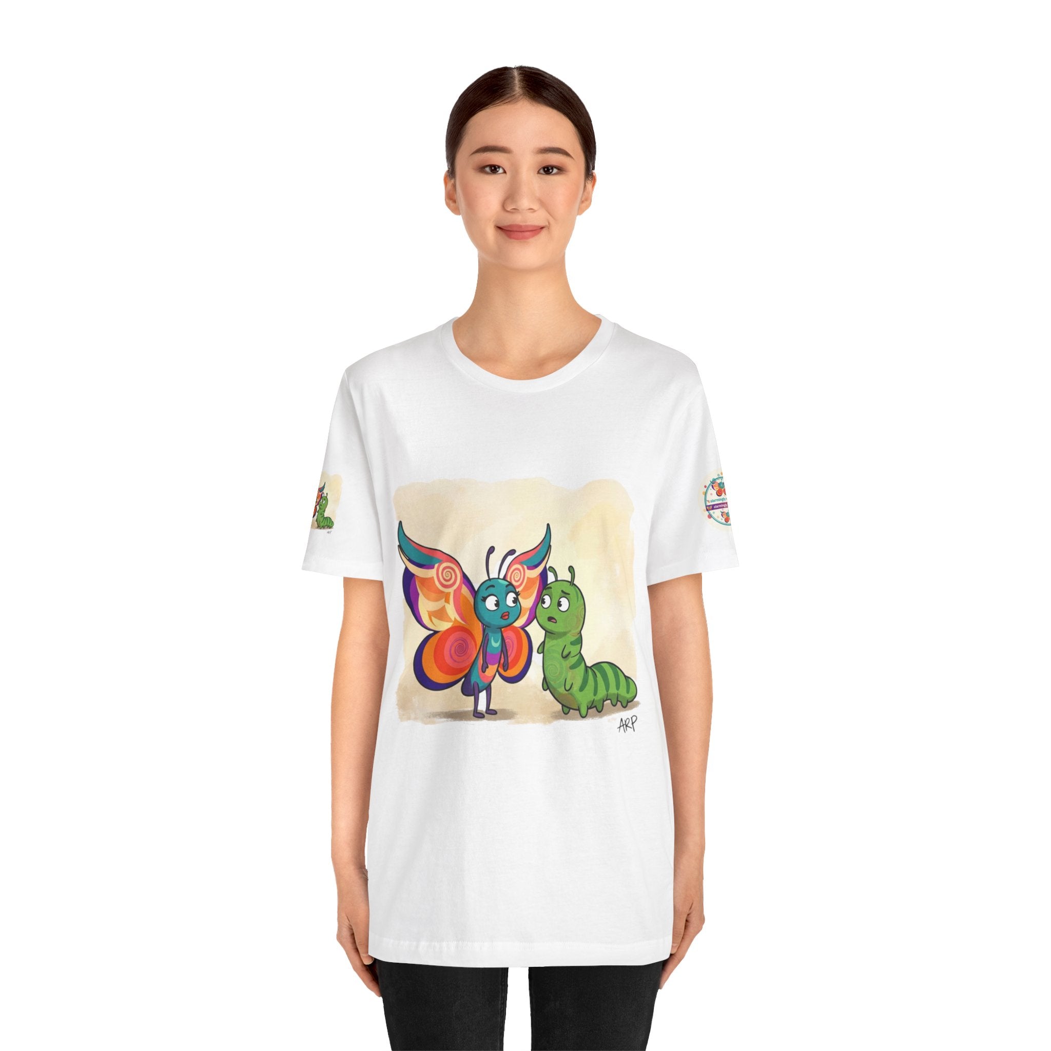 Alarmingly Unlimited Butterfly Tee — Playful Caterpillar & Butterfly Cartoon T-Shirt