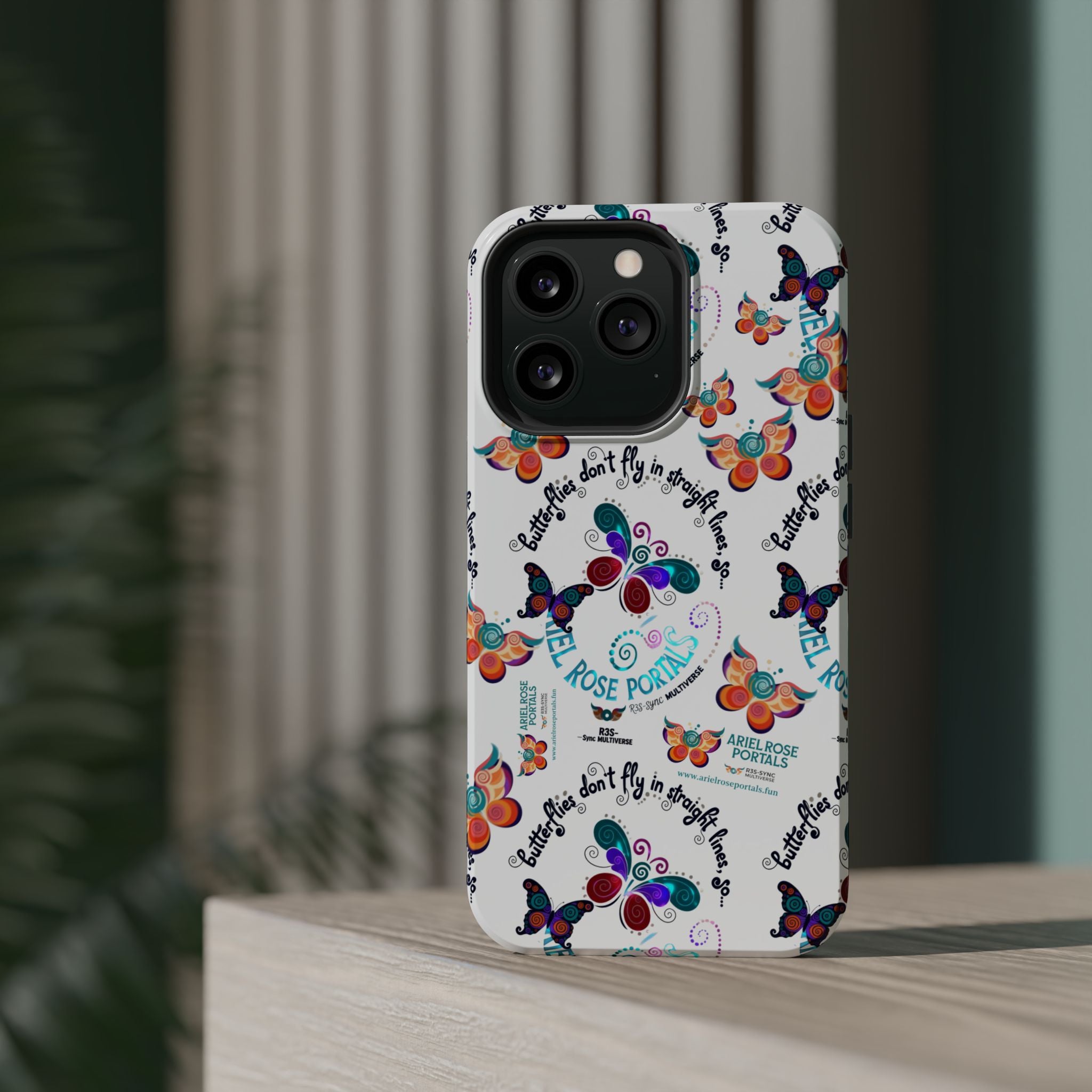 Butterfly Pattern Magnetic Phone Case — "How Butterflies Fly" Ariel Rose Portals Design