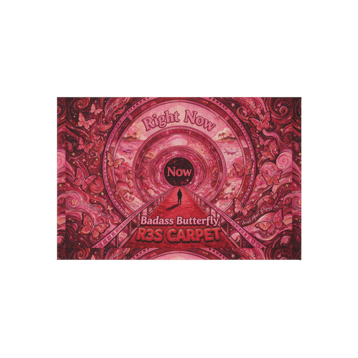 Badass Butterfly 'Right Now' R3S-Carpet Outdoor Rug — Red Boho Decorative Patio Mat