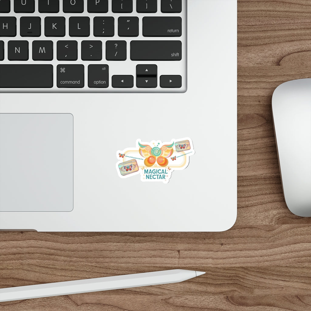 Magical Nectar Die-Cut Sticker — Colorful Butterfly & Honeycomb Design
