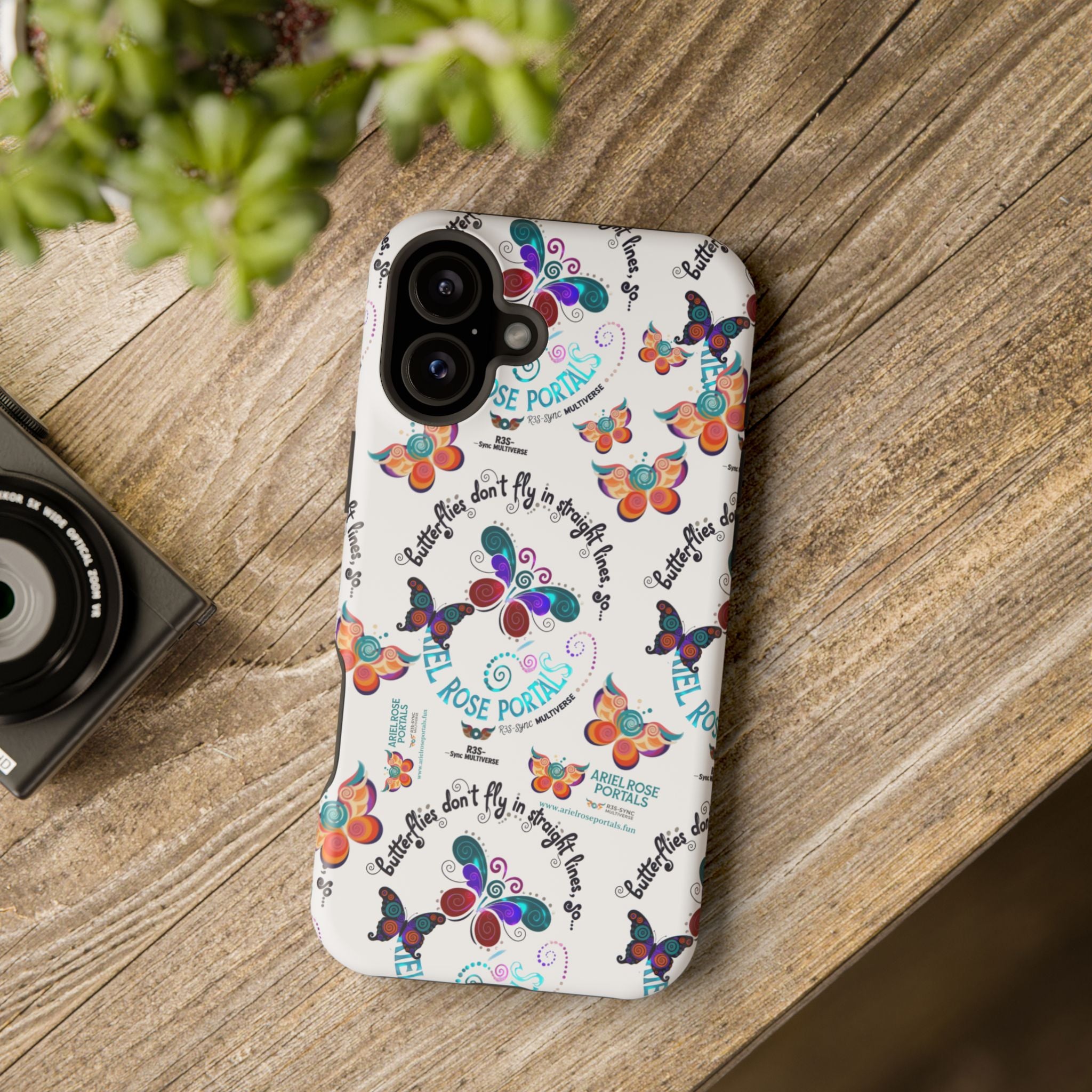 Butterfly Pattern Magnetic Phone Case — "How Butterflies Fly" Ariel Rose Portals Design