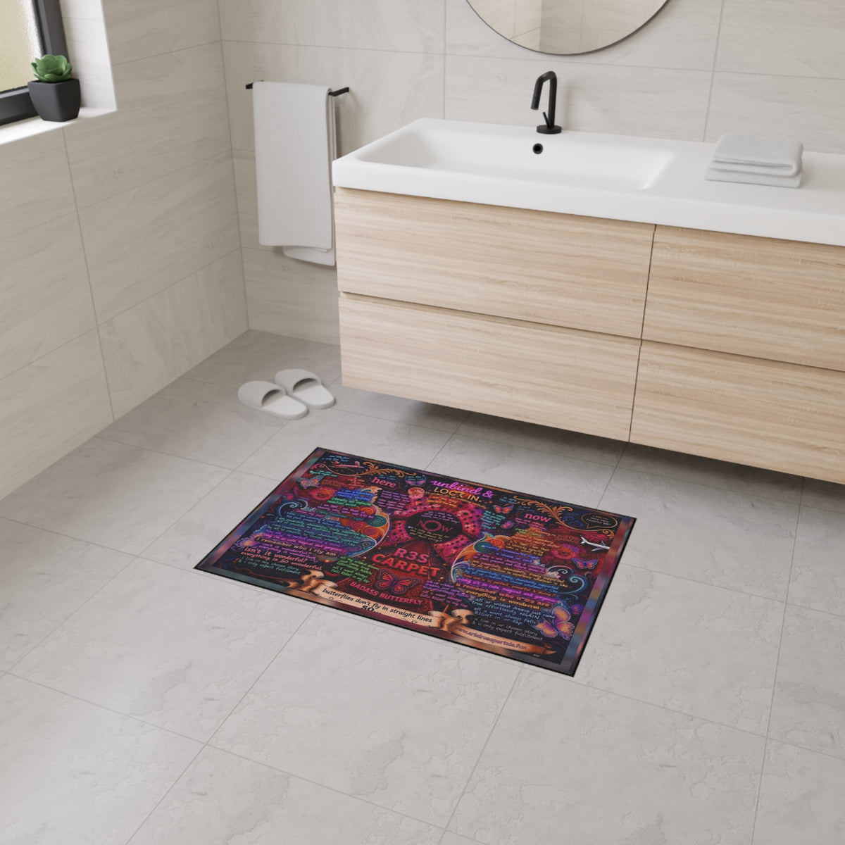 Heavy-Duty Floor Mat — Colorful Inspirational Butterfly Quote Rug