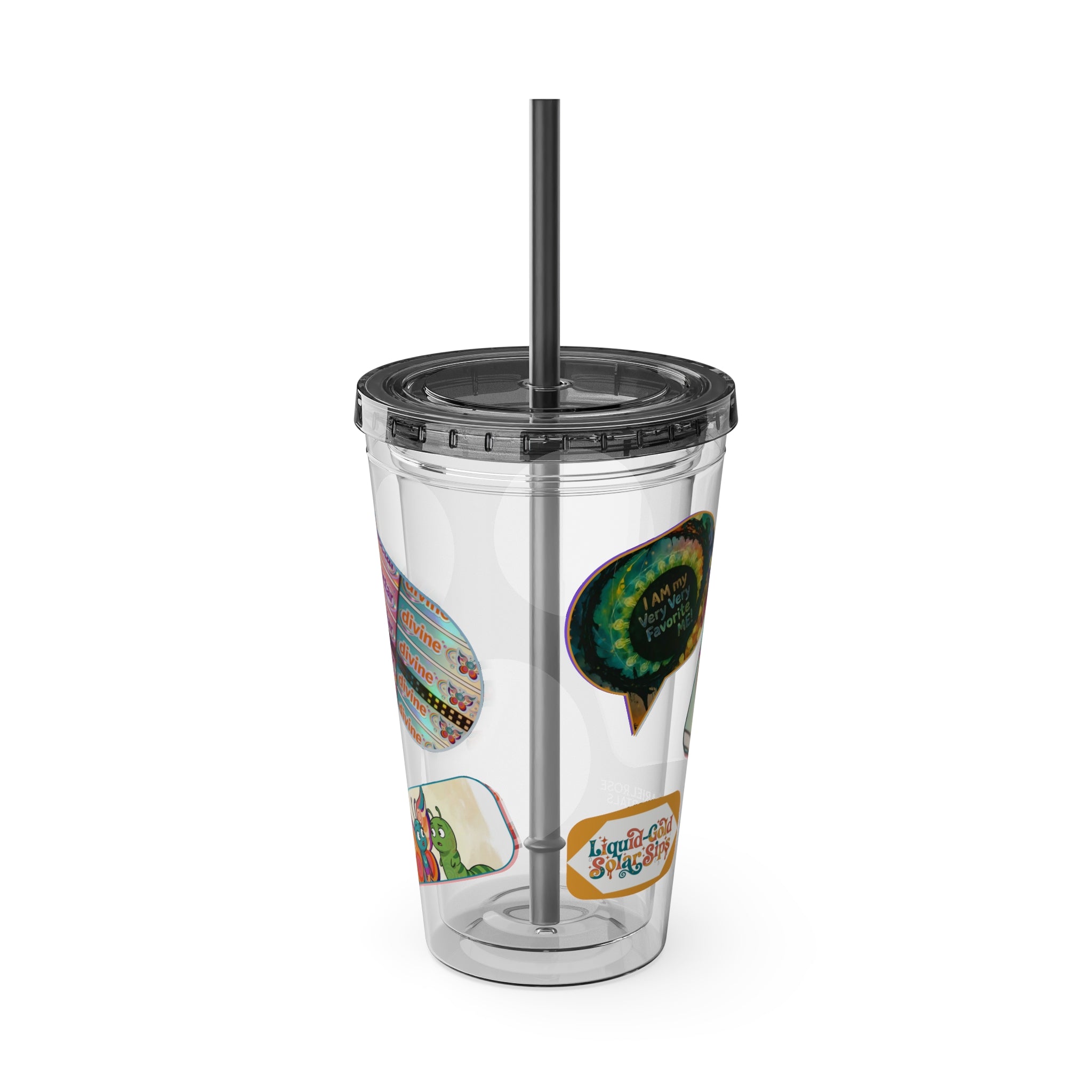 16 oz Sunsplash Tumbler with Straw — Retro Butterfly Sticker Design