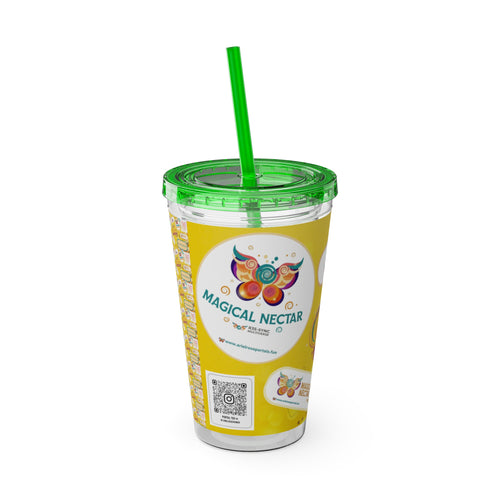 16oz Sunsplash Ariel Rose Portals Logo Tumbler with Straw — Magical Nectar & Divine Nectar Sunny Yellow Drinkware